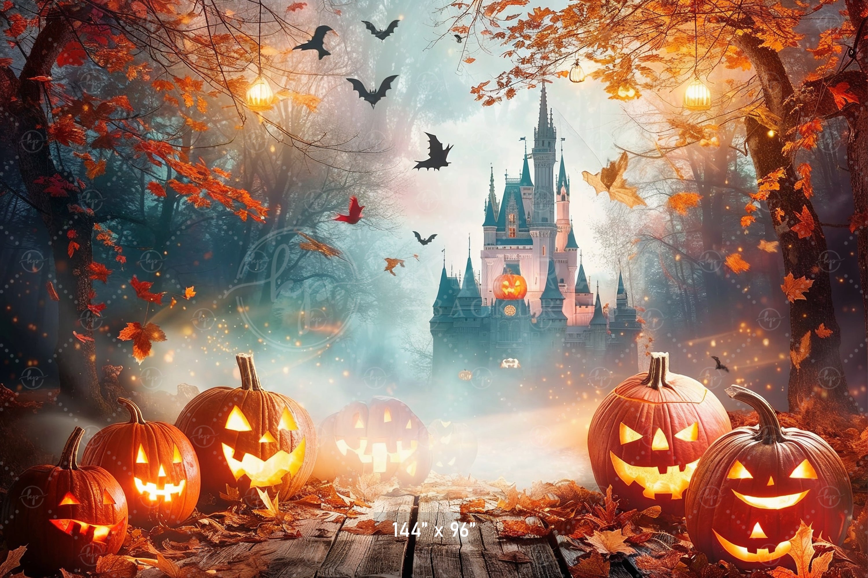 Mystical Halloween Castle Glow Backdrop