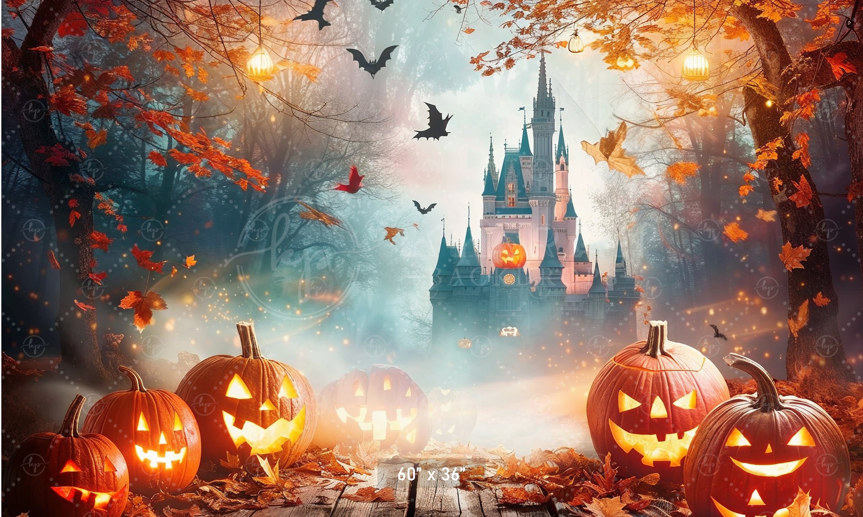 Mystical Halloween Castle Glow Backdrop