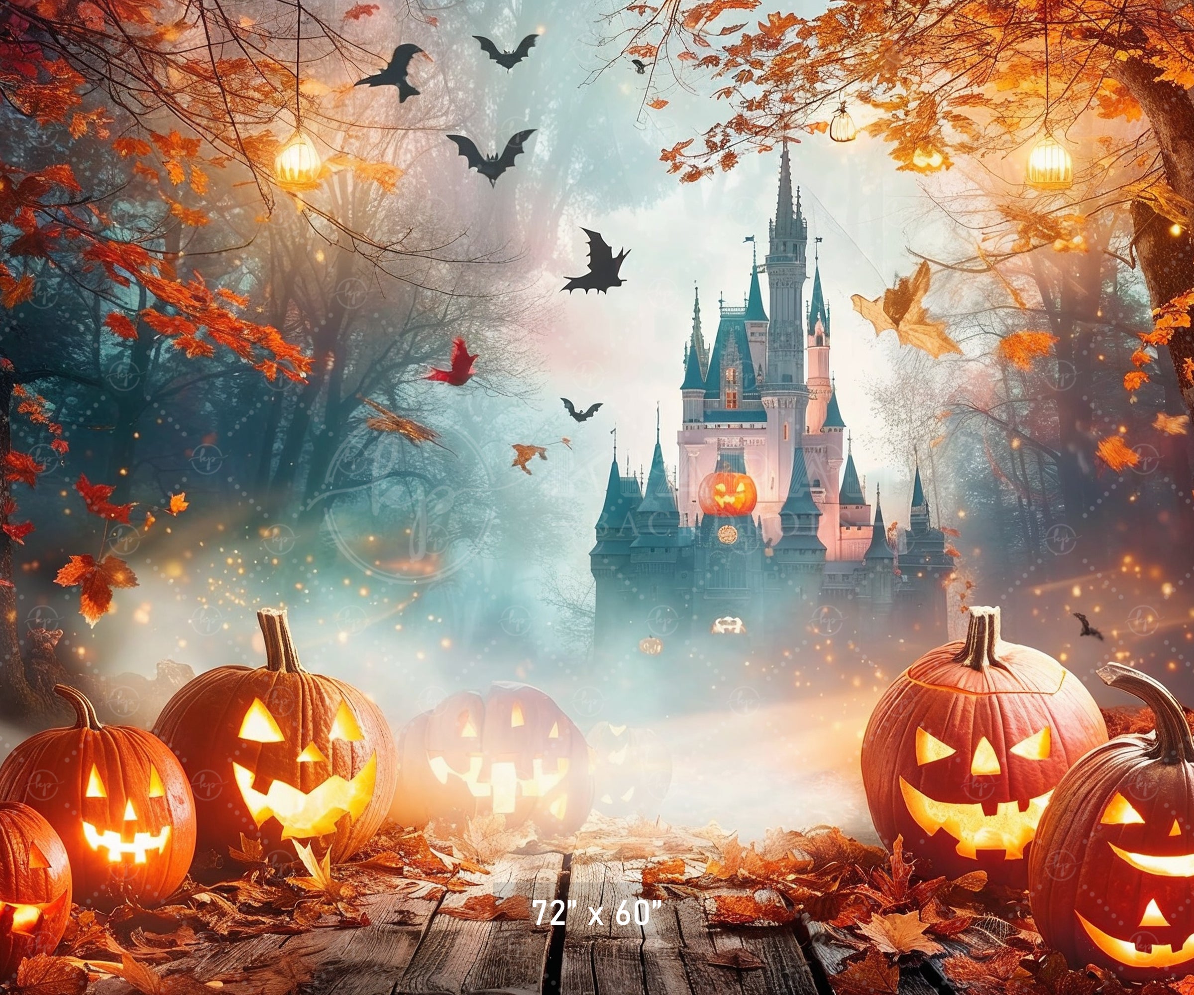 Mystical Halloween Castle Glow Backdrop