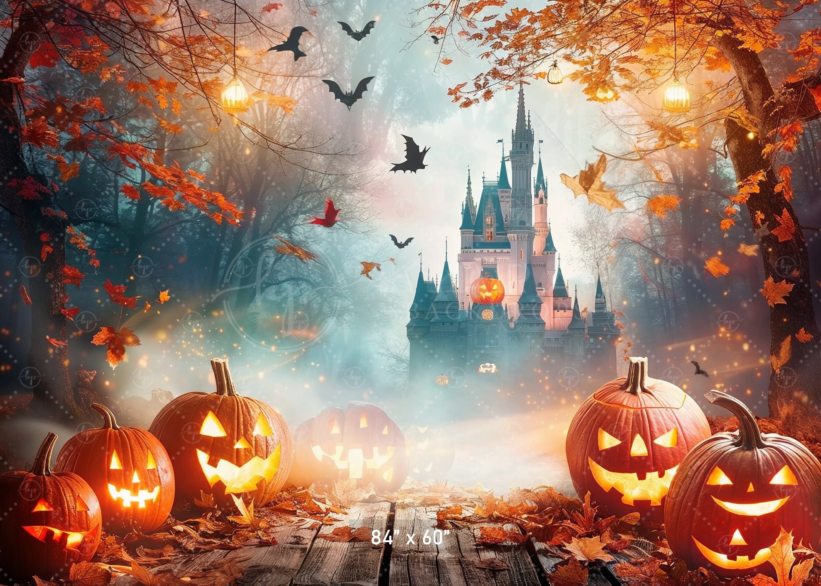 Mystical Halloween Castle Glow Backdrop