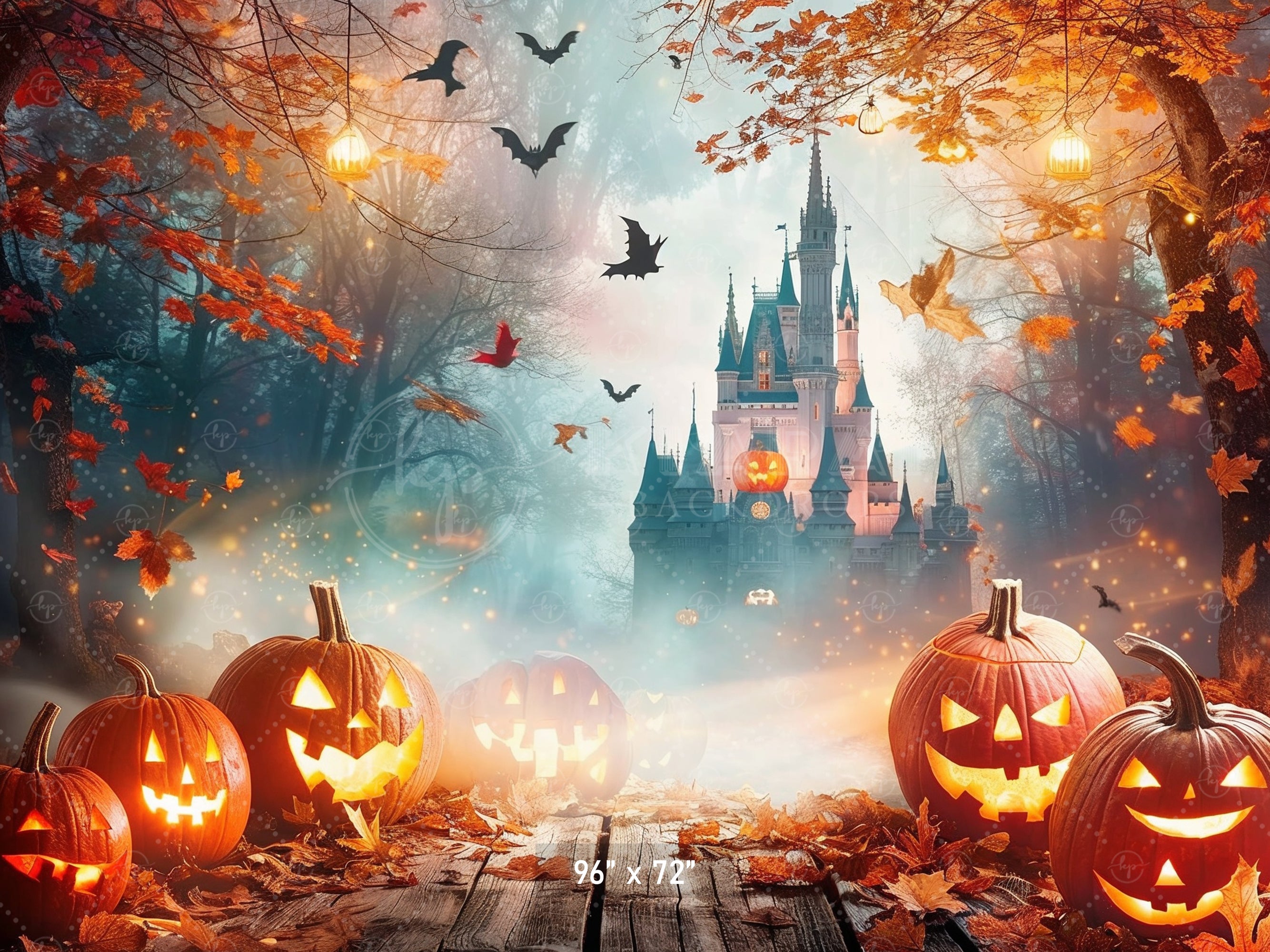 Mystical Halloween Castle Glow Backdrop
