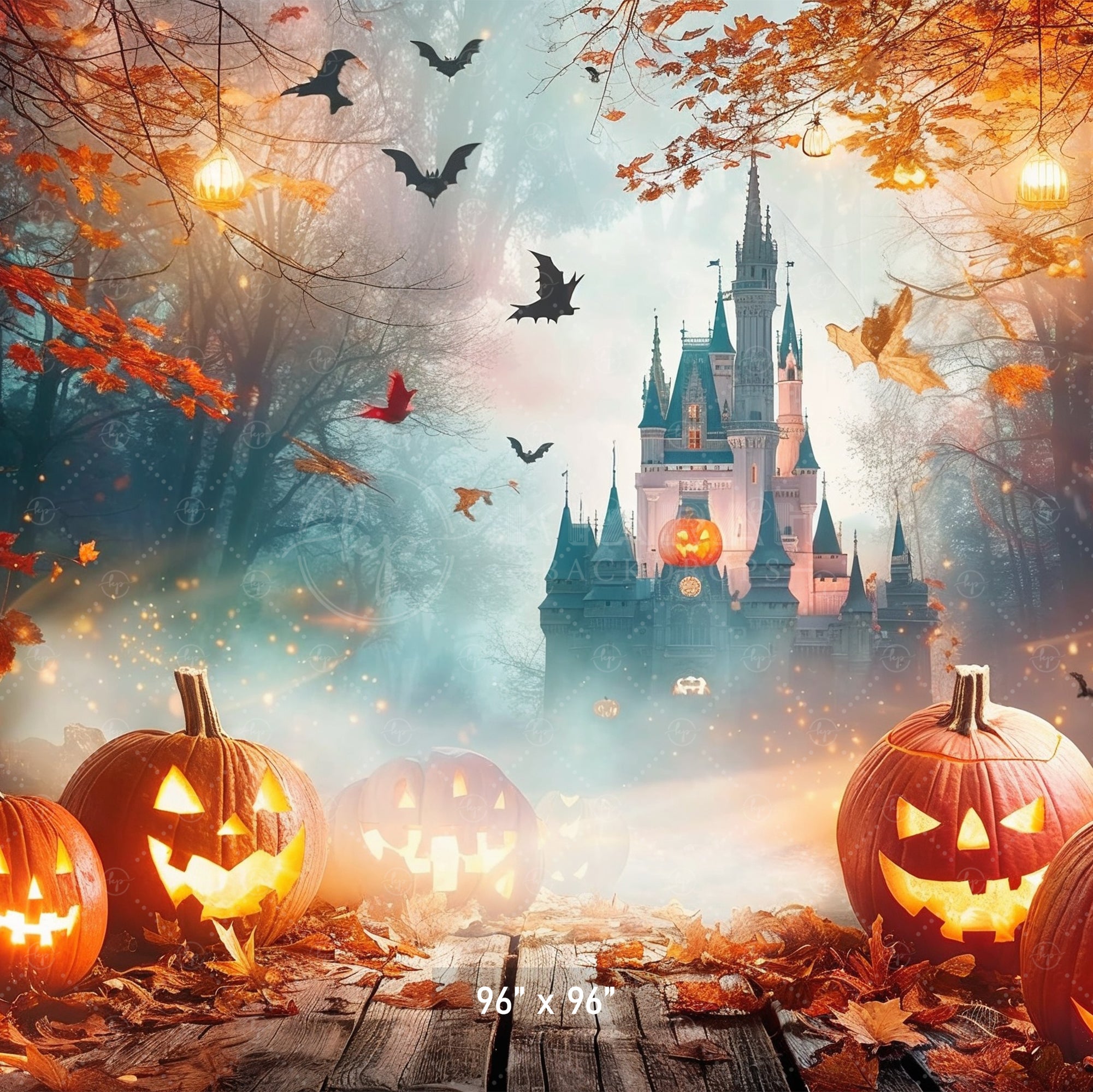 Mystical Halloween Castle Glow Backdrop