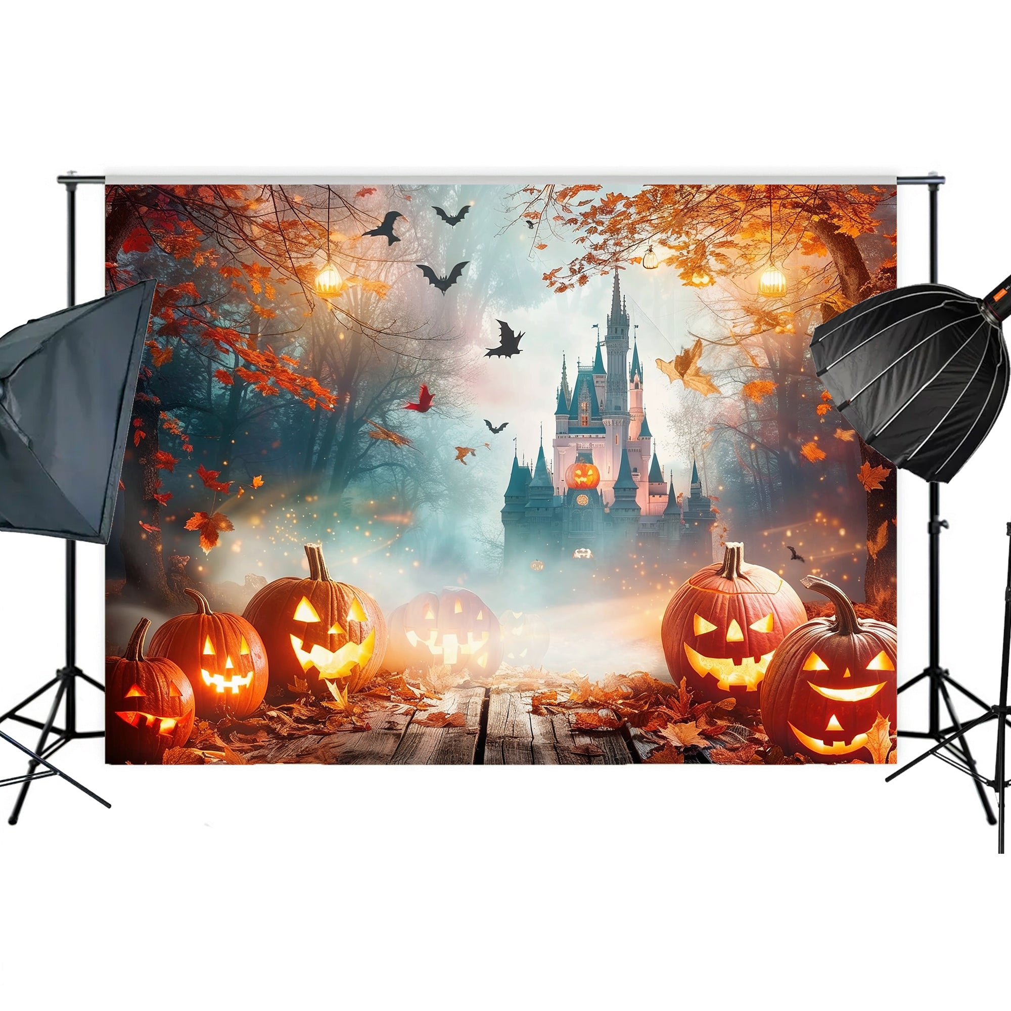 Mystical Halloween Castle Glow Backdrop