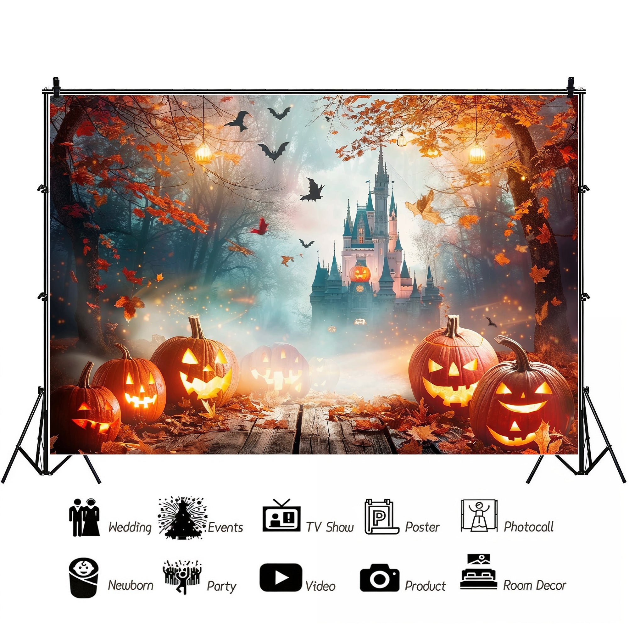 Mystical Halloween Castle Glow Backdrop