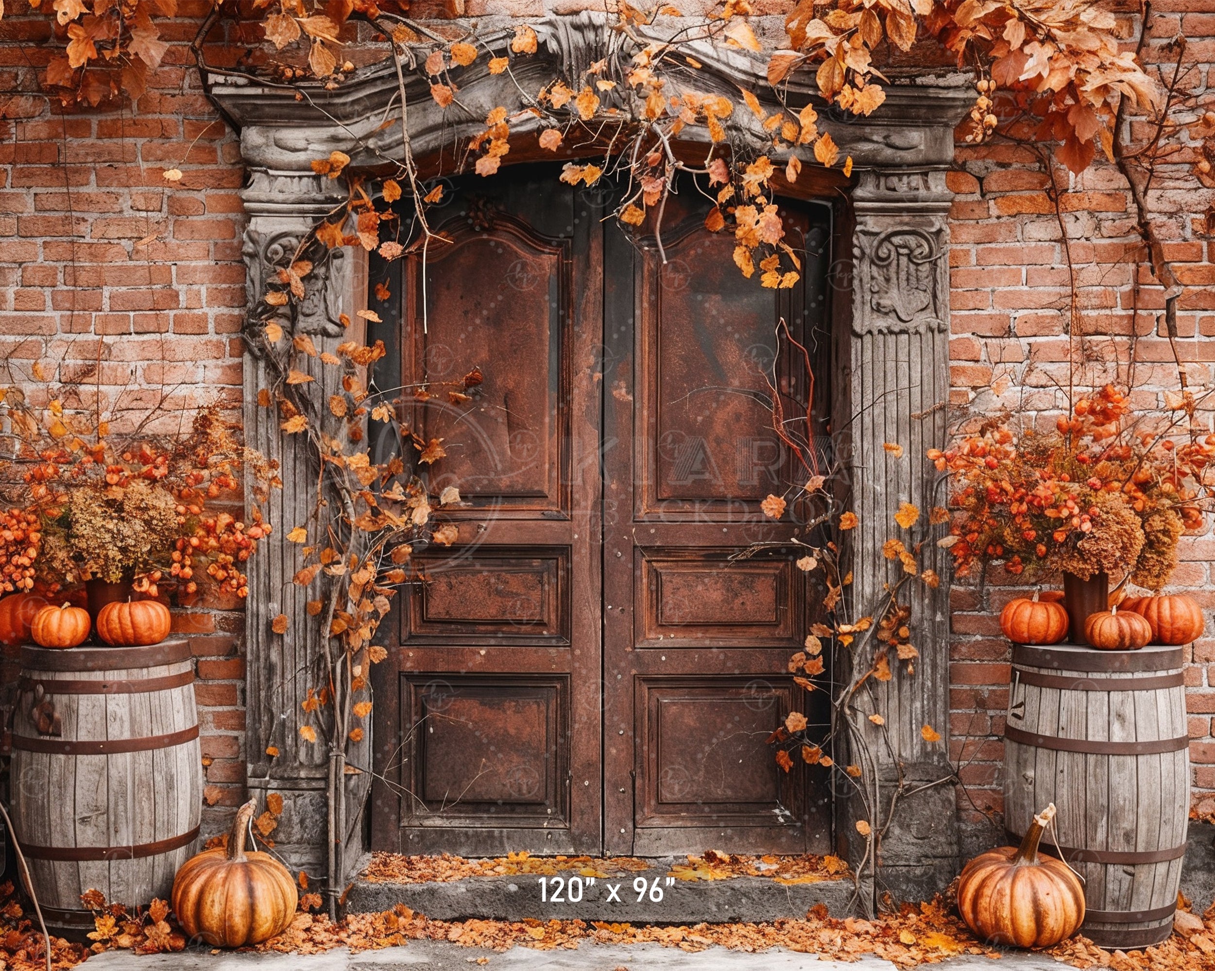 Rustic Autumn Brick Doorway Backdrop