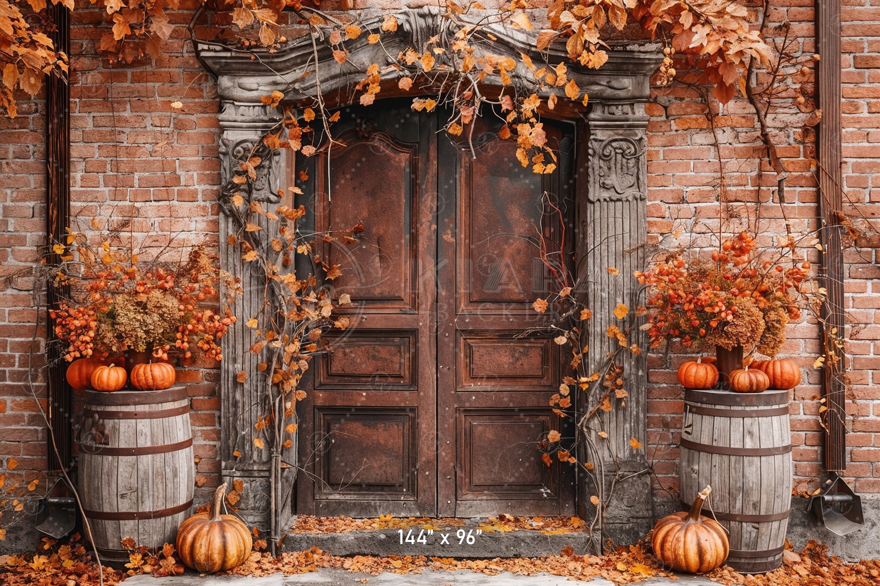 Rustic Autumn Brick Doorway Backdrop