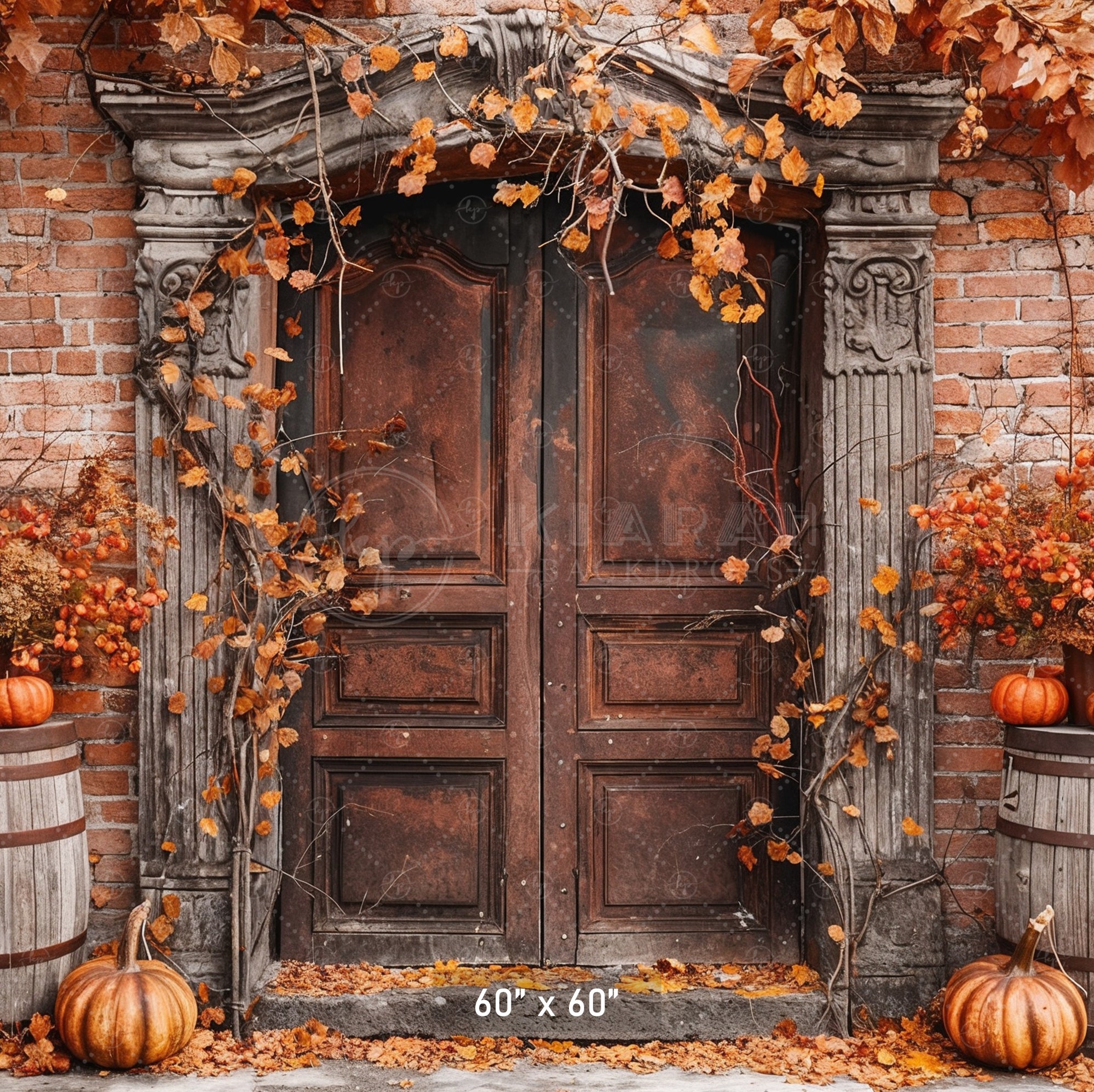 Rustic Autumn Brick Doorway Backdrop