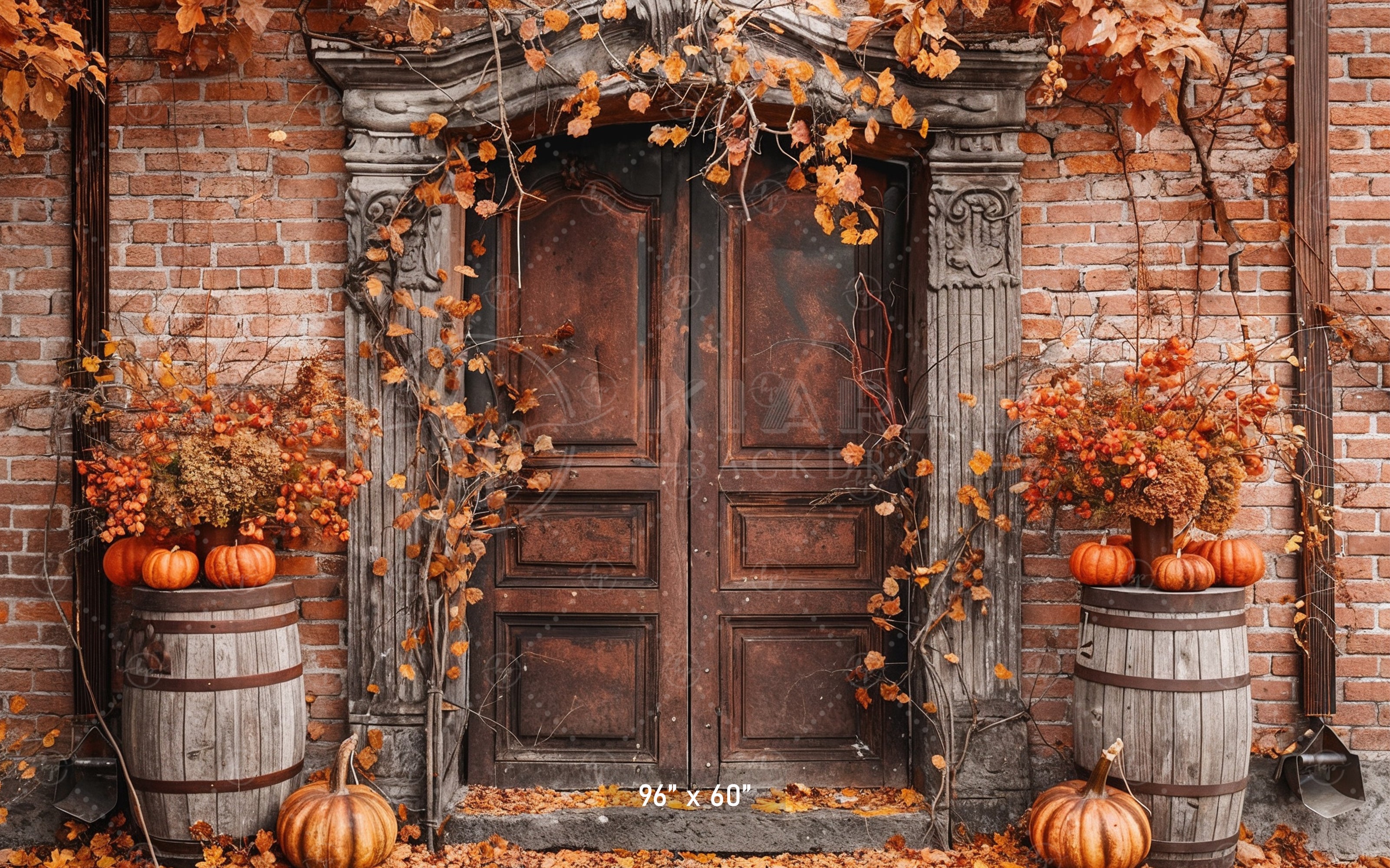 Rustic Autumn Brick Doorway Backdrop