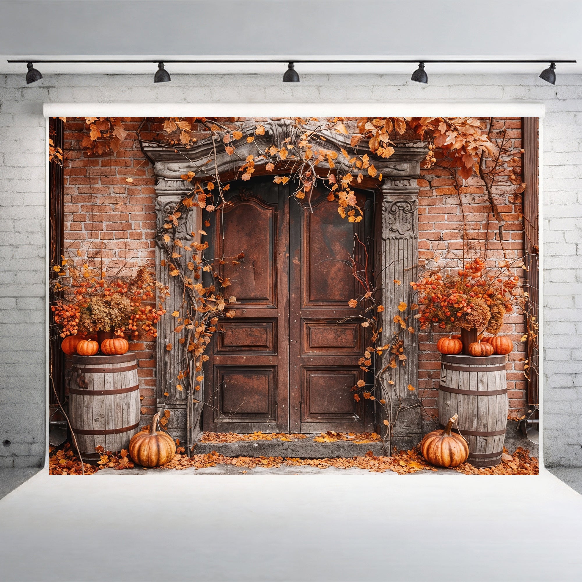 Rustic Autumn Brick Doorway Backdrop