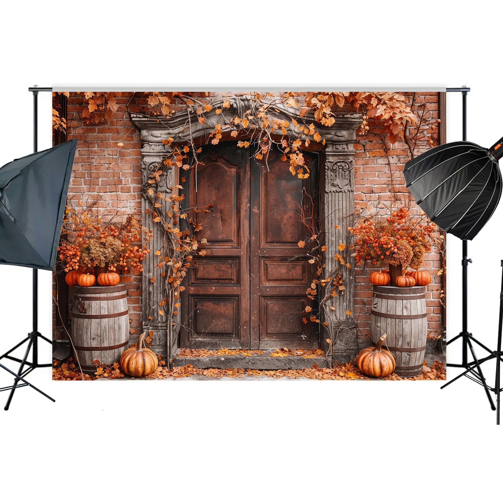 Rustic Autumn Brick Doorway Backdrop