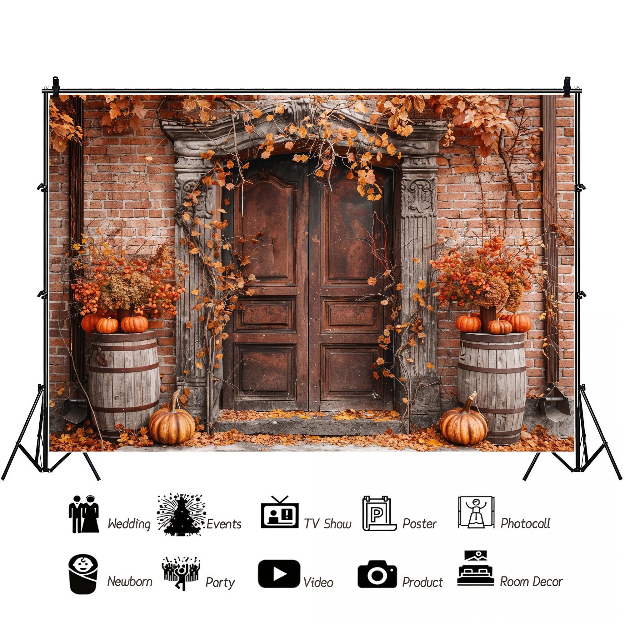 Rustic Autumn Brick Doorway Backdrop