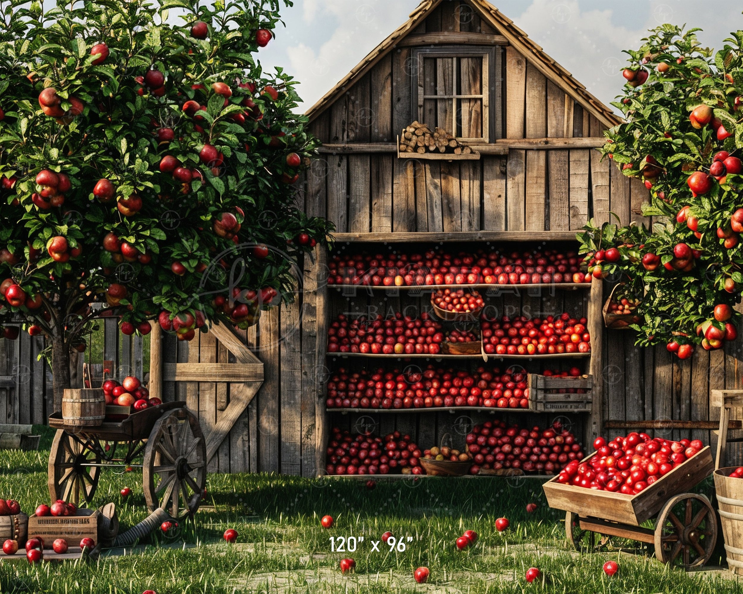 Rustic Apple Orchard Barn Backdrop