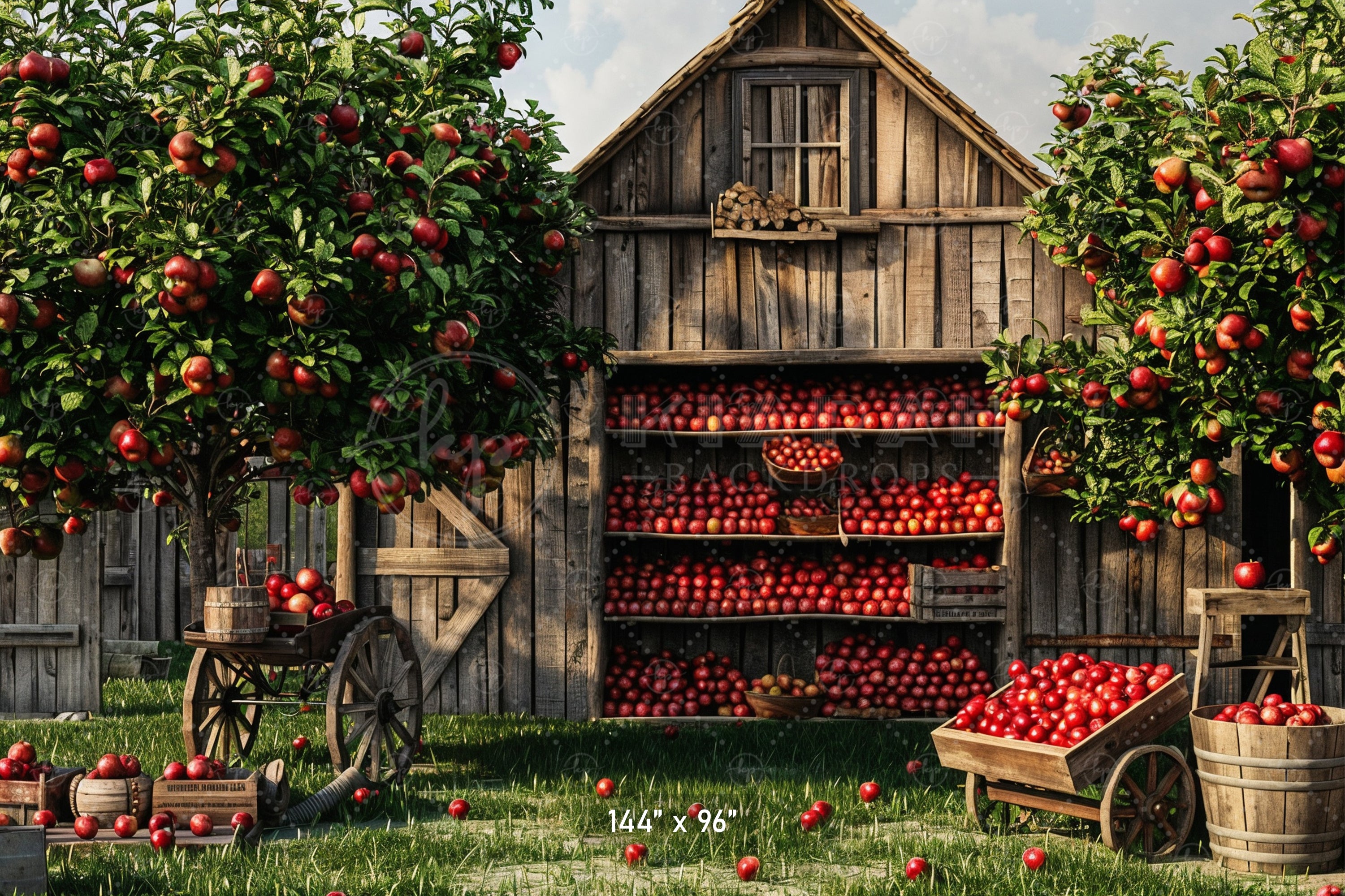 Rustic Apple Orchard Barn Backdrop