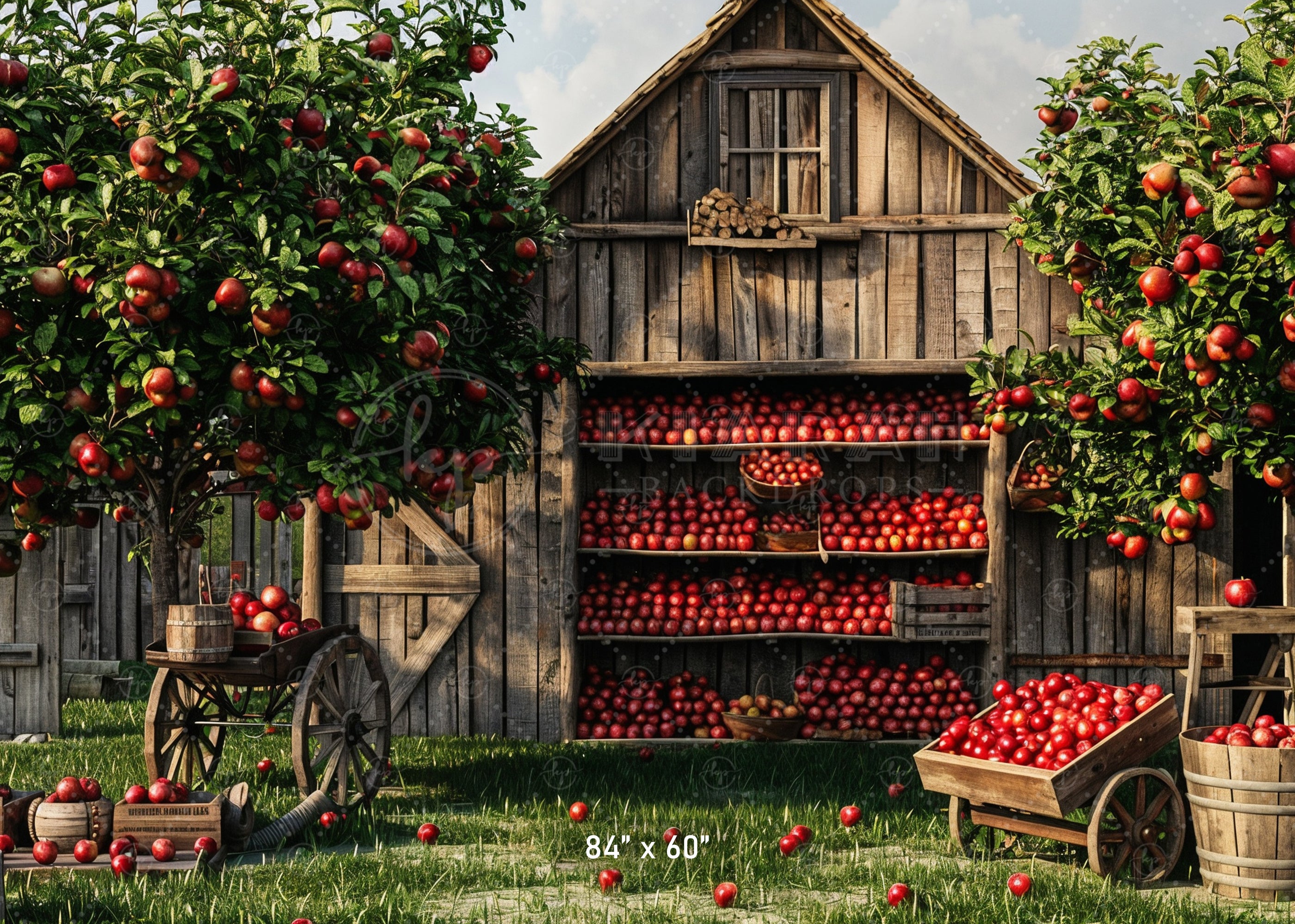 Rustic Apple Orchard Barn Backdrop