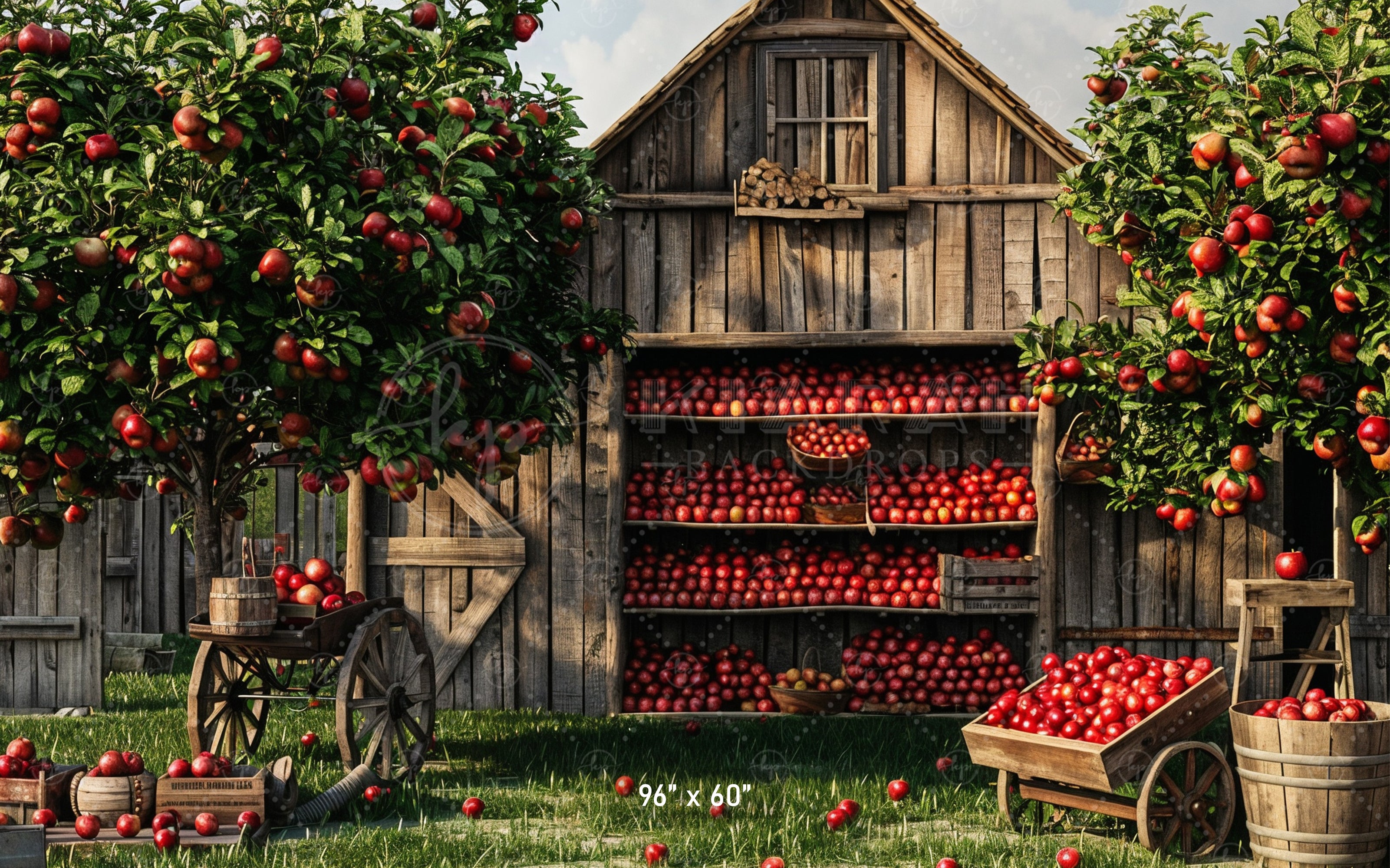 Rustic Apple Orchard Barn Backdrop