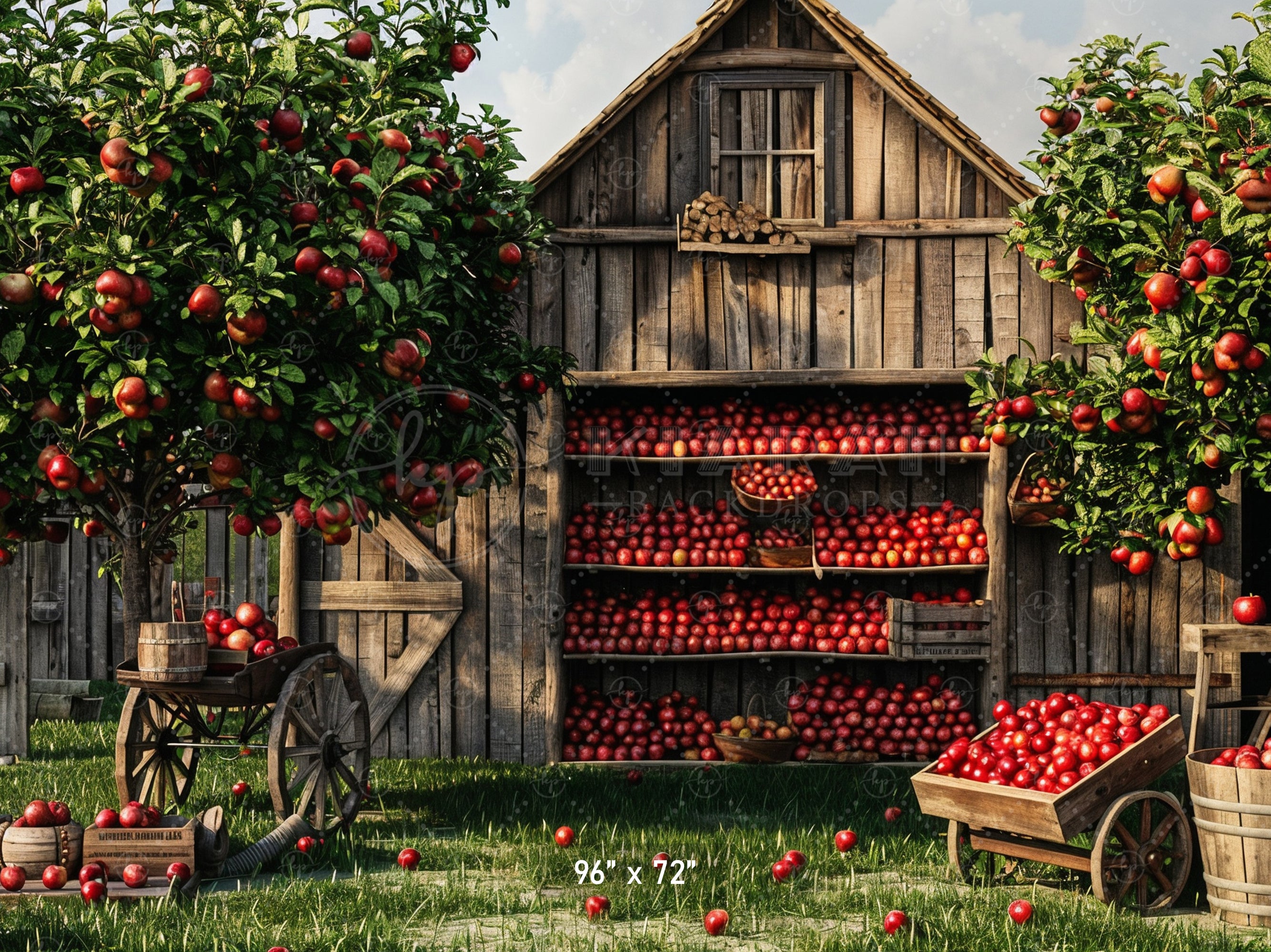 Rustic Apple Orchard Barn Backdrop