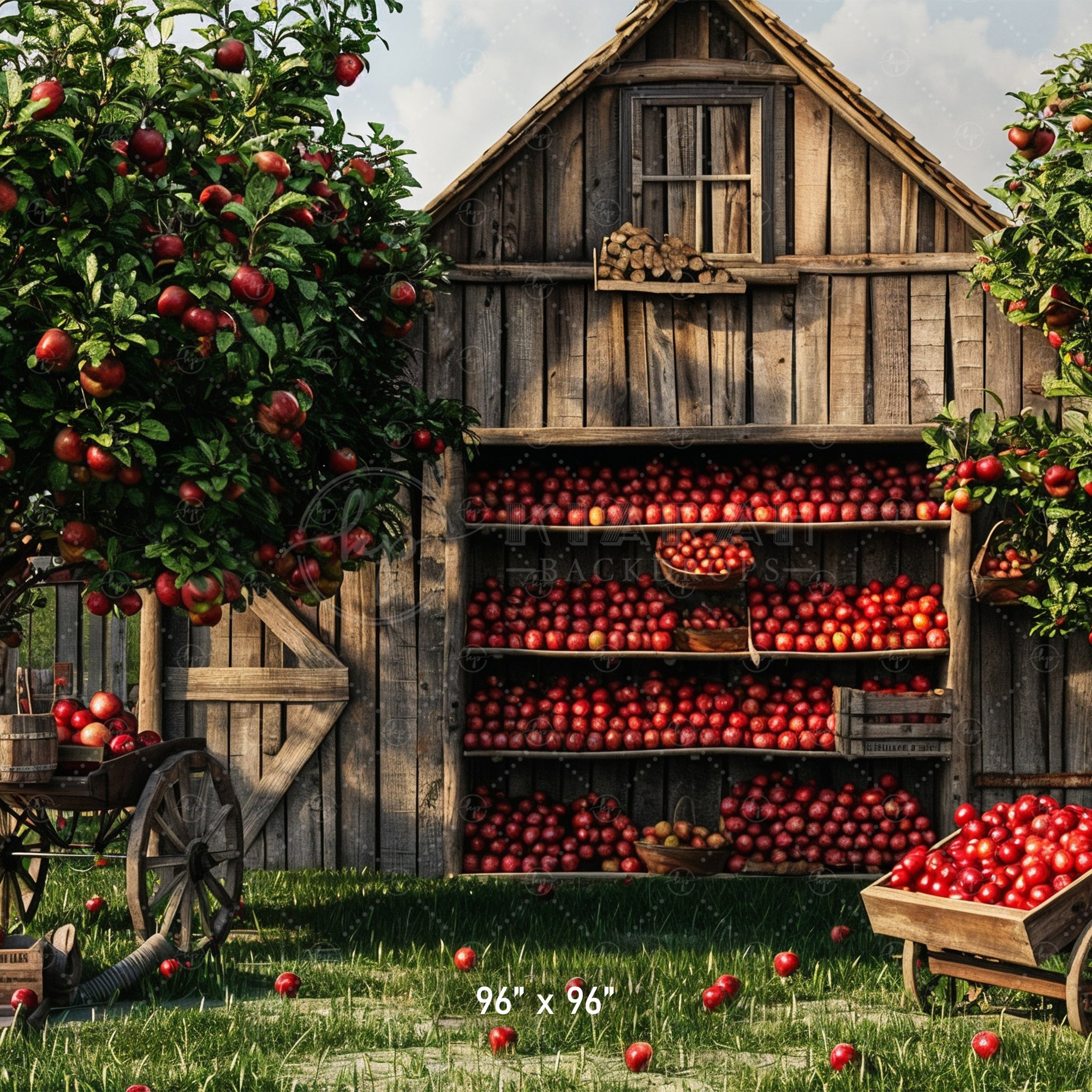 Rustic Apple Orchard Barn Backdrop