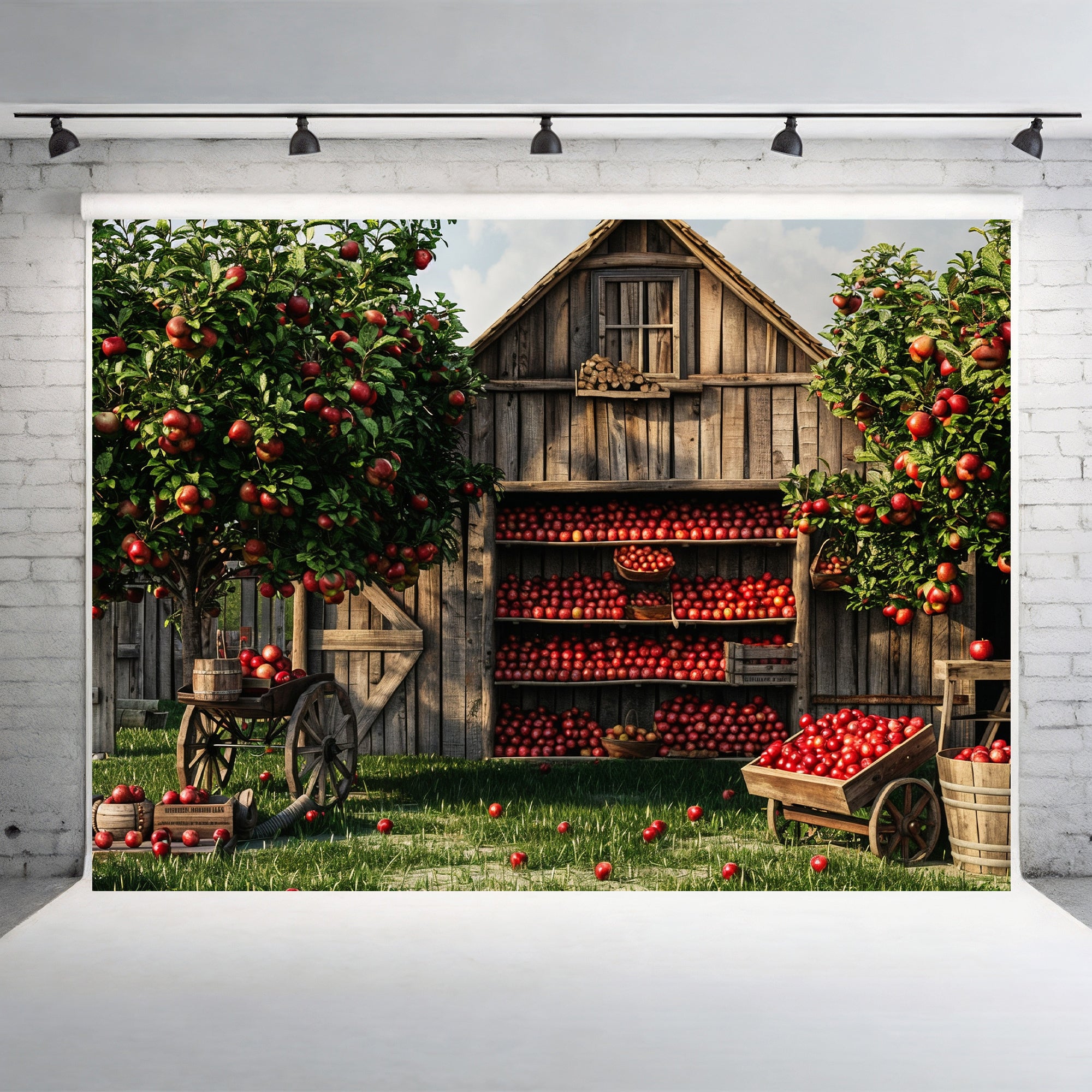 Rustic Apple Orchard Barn Backdrop