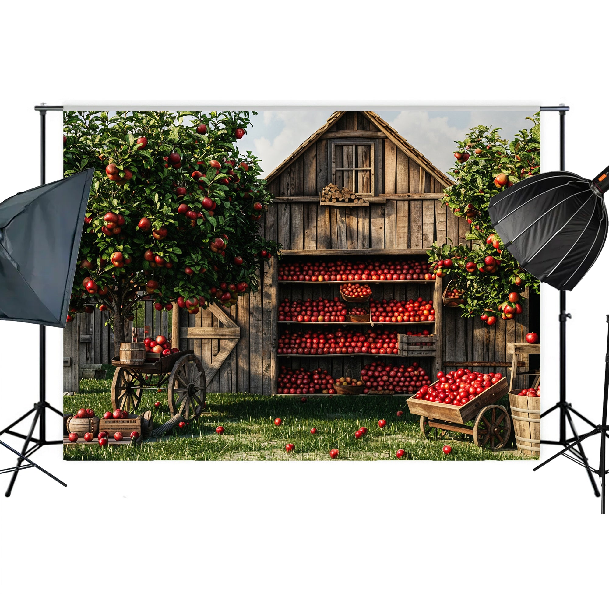 Rustic Apple Orchard Barn Backdrop