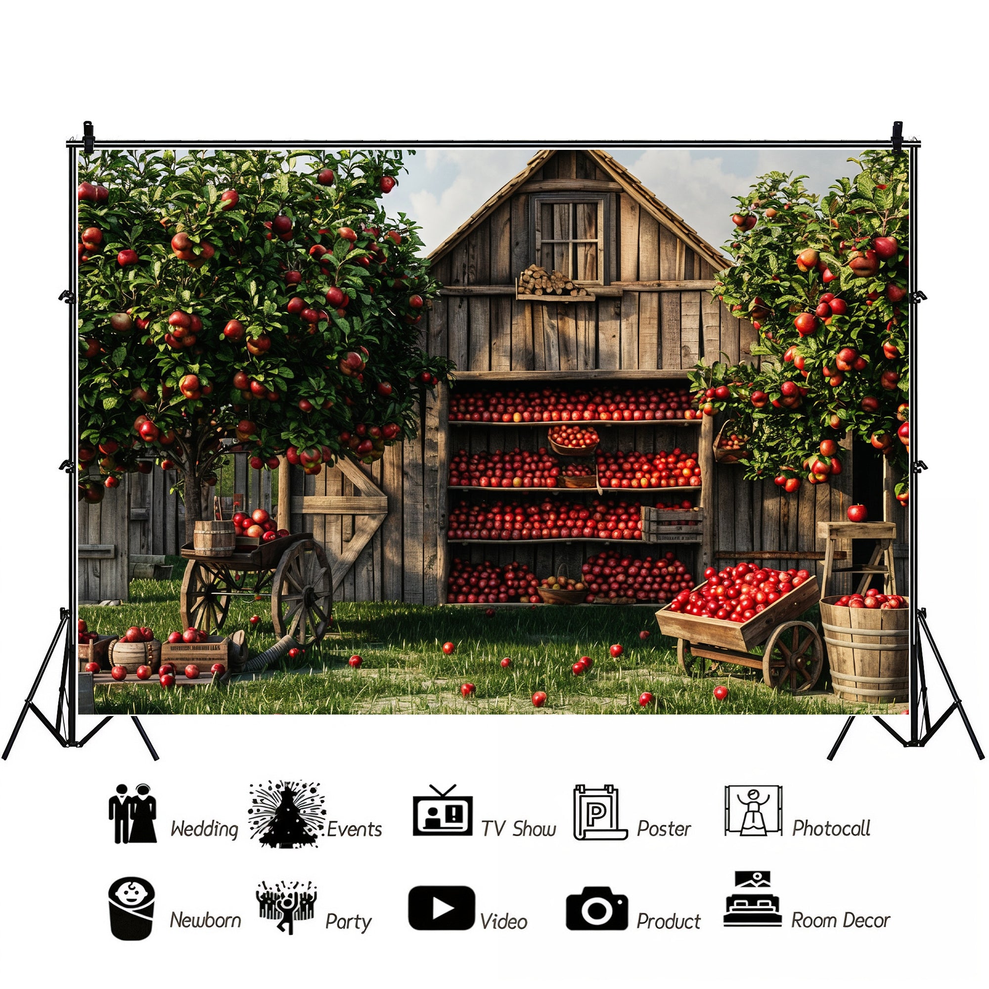 Rustic Apple Orchard Barn Backdrop