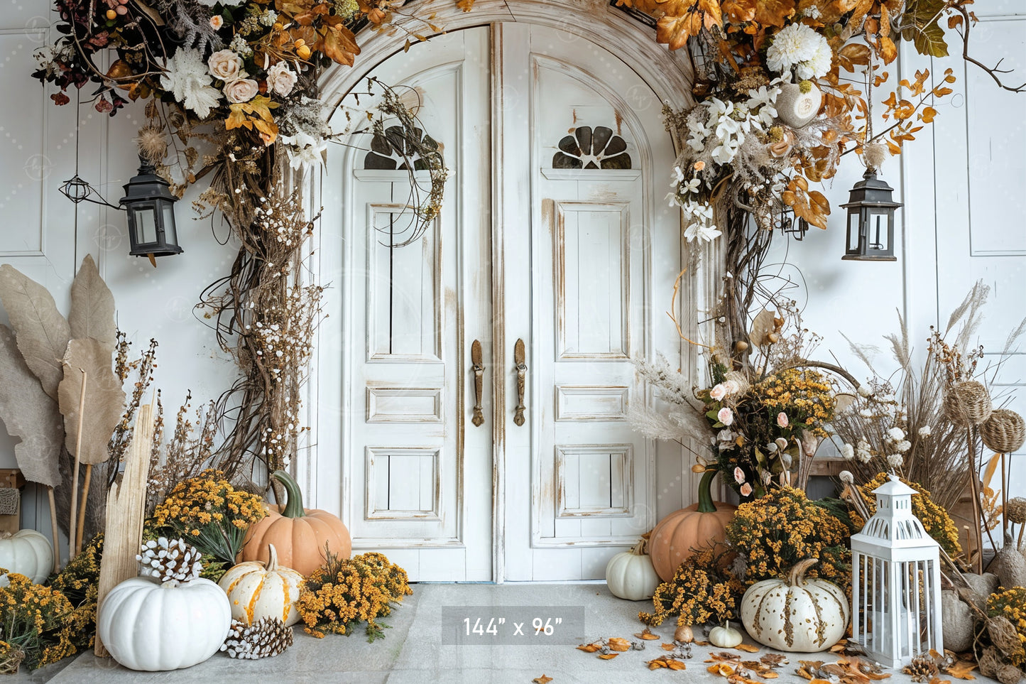 Elegant Autumn Floral Doorway Backdrop