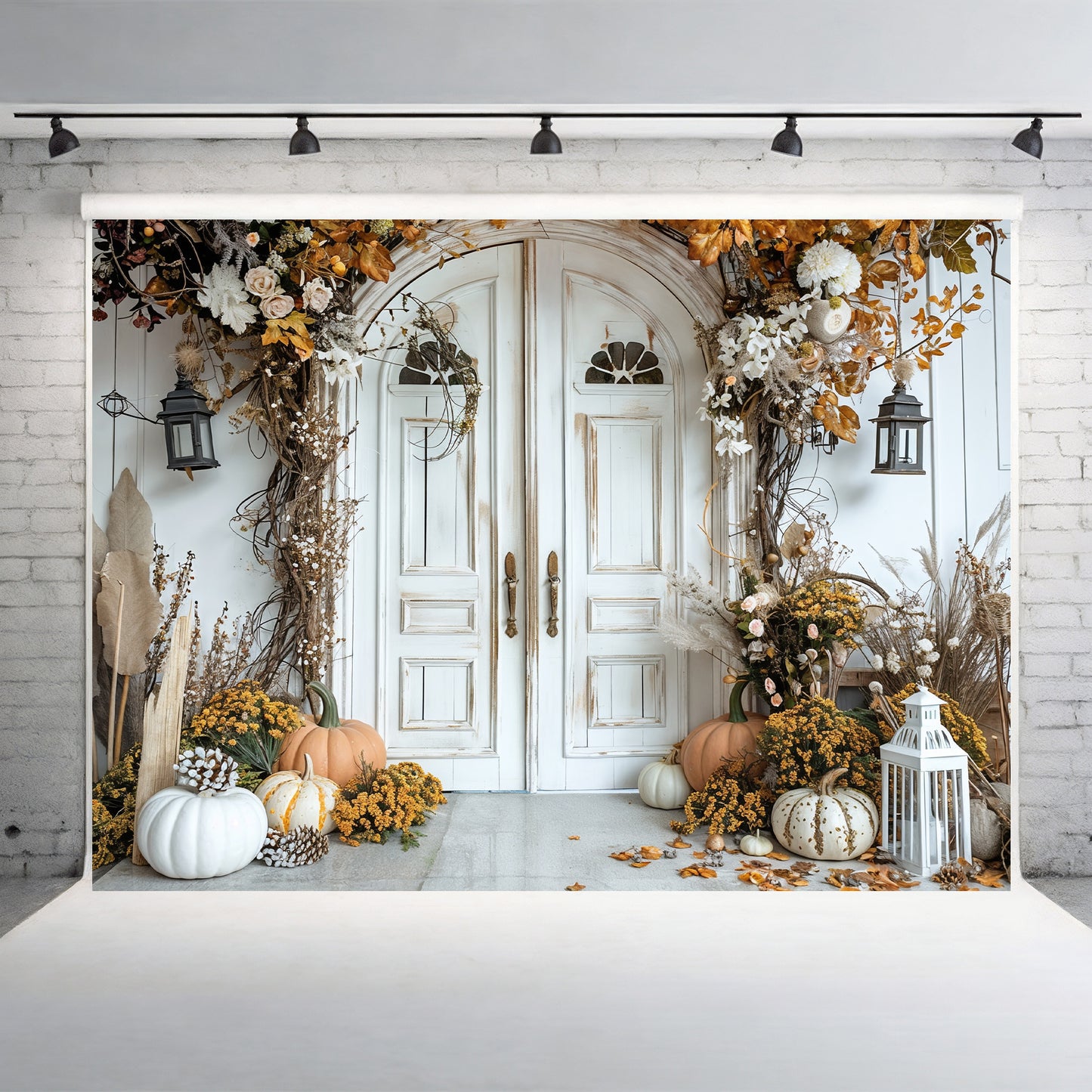 Elegant Autumn Floral Doorway Backdrop