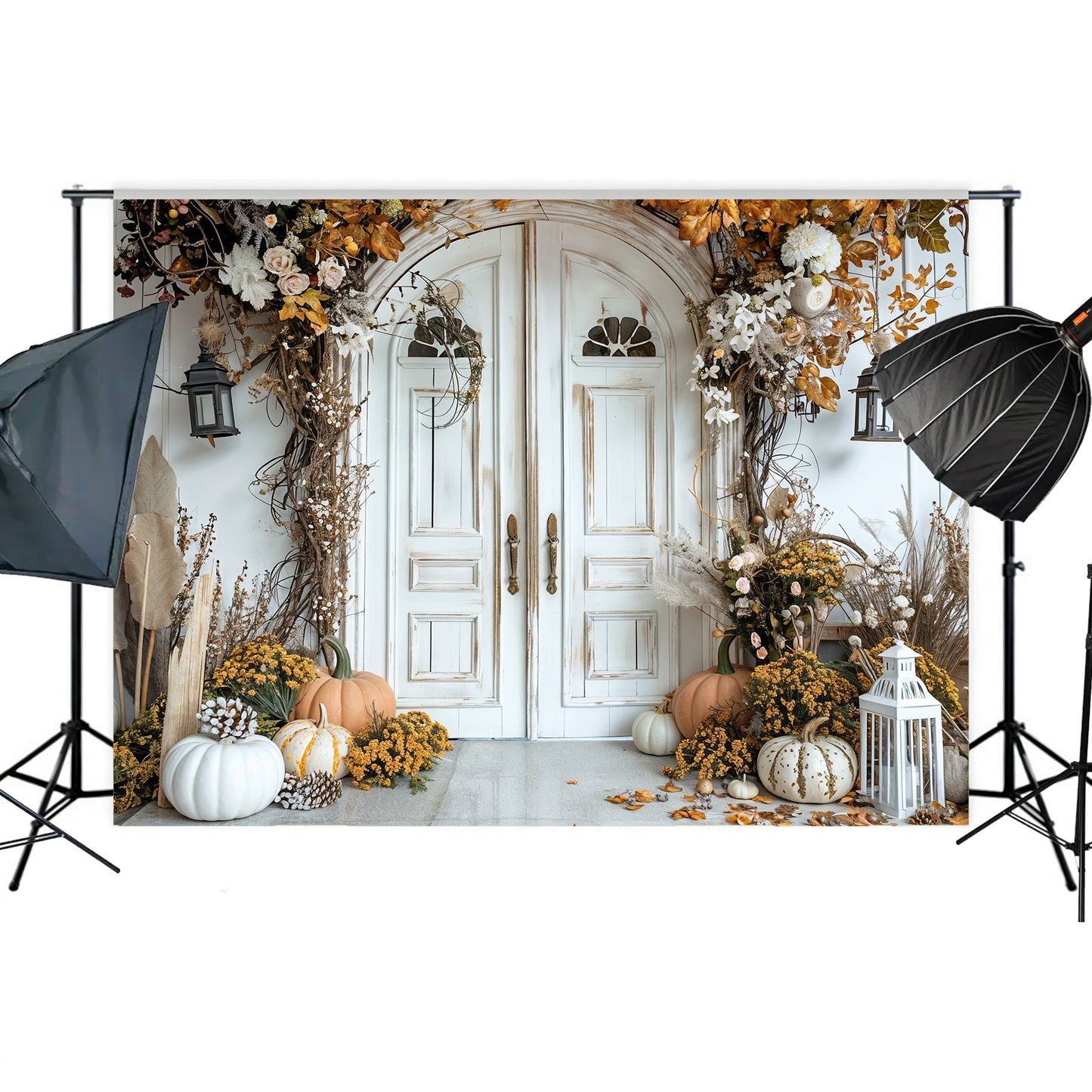 Elegant Autumn Floral Doorway Backdrop