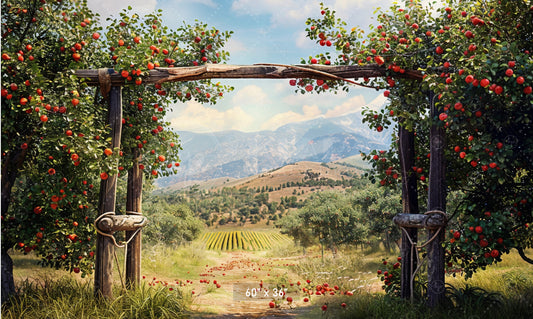 Charming Red Barn Apple Harvest Backdrop