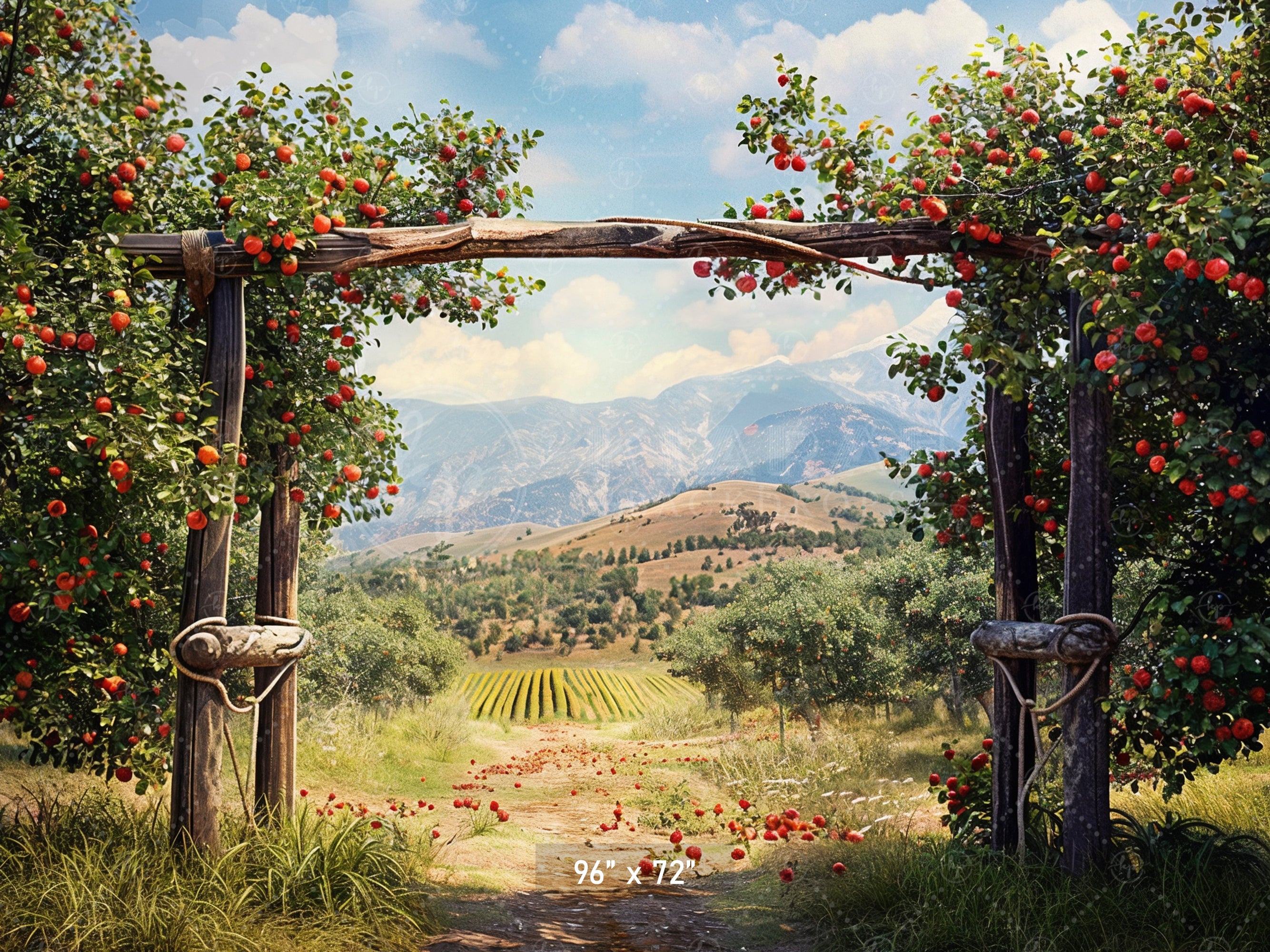 Charming Red Barn Apple Harvest Backdrop