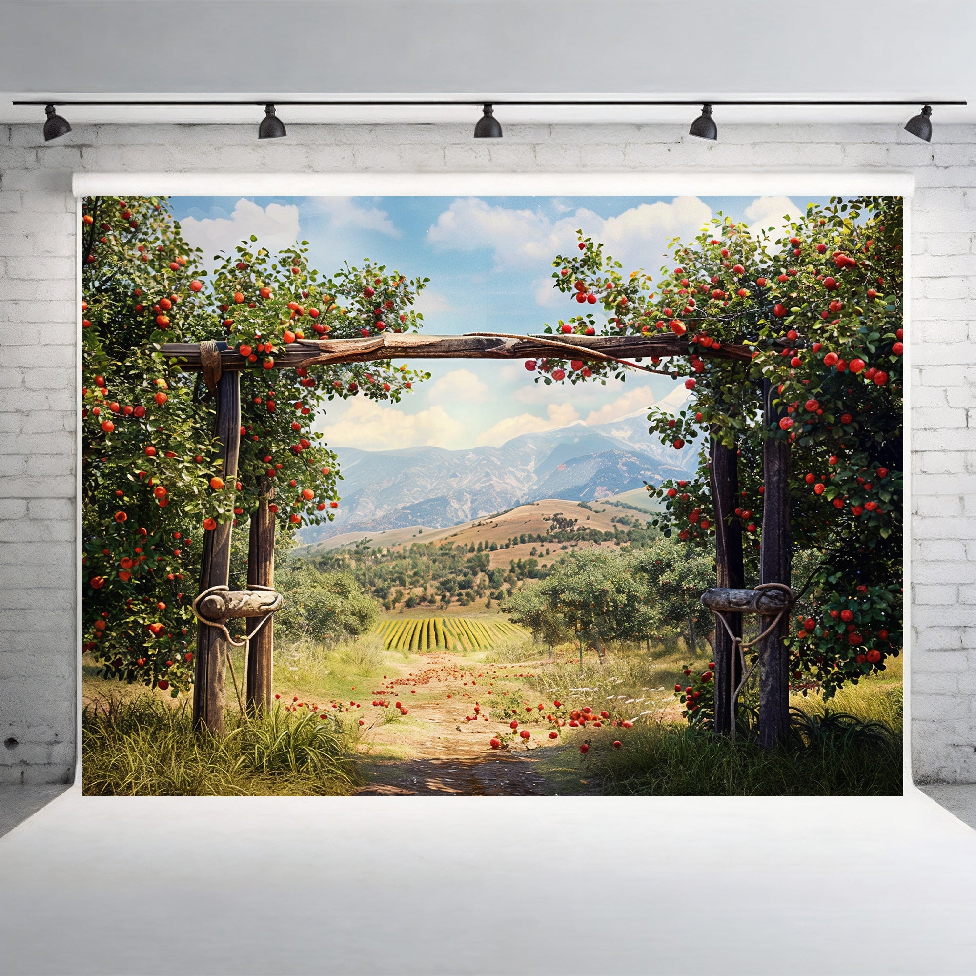 Charming Red Barn Apple Harvest Backdrop