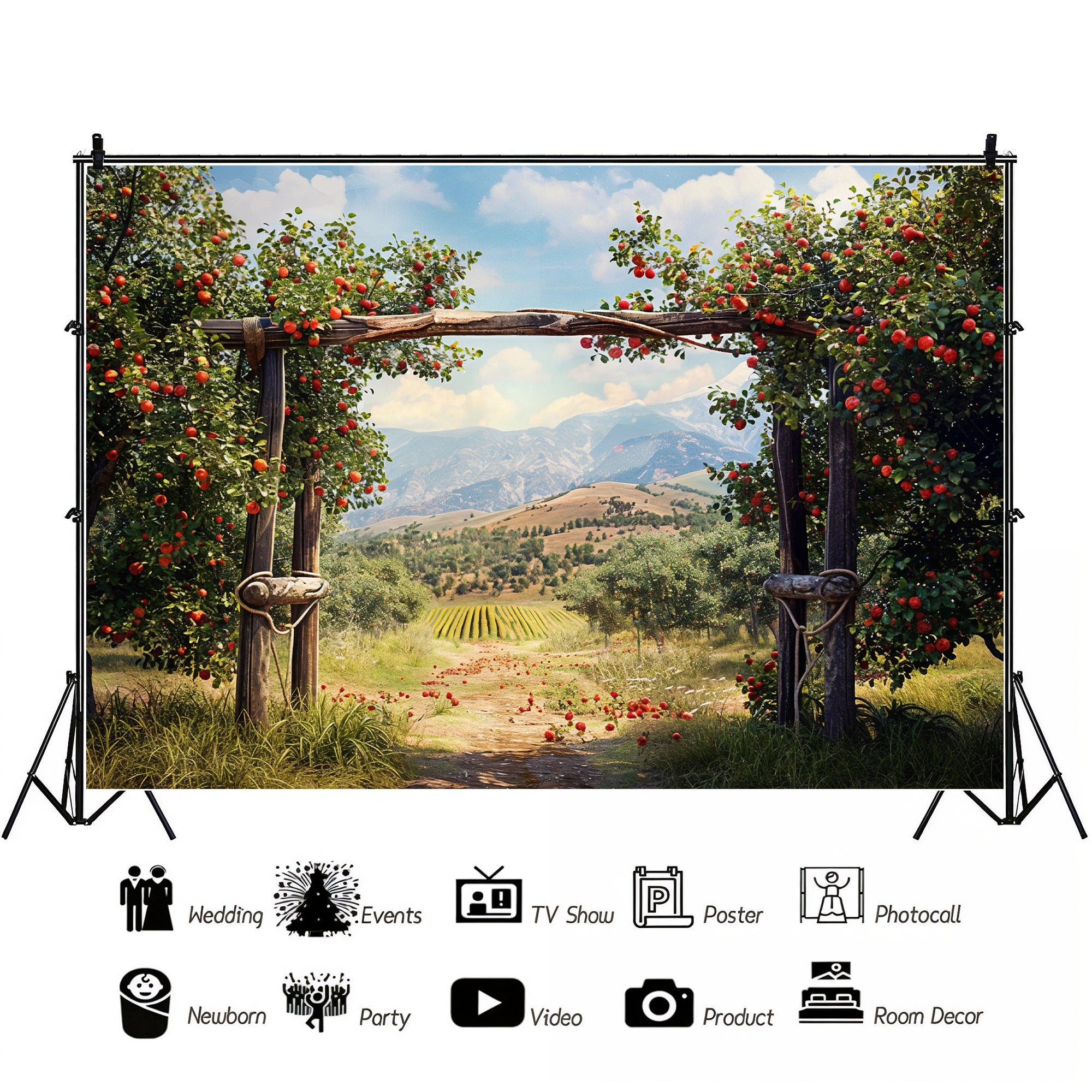 Charming Red Barn Apple Harvest Backdrop