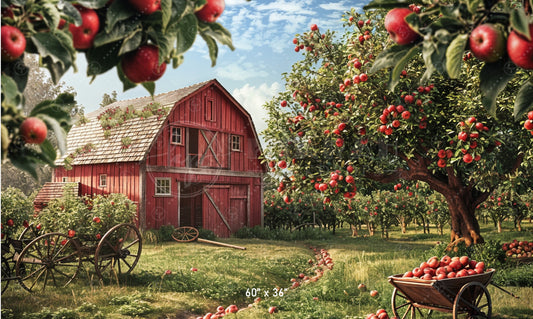 Classic Apple Orchard Red Barn Backdrop