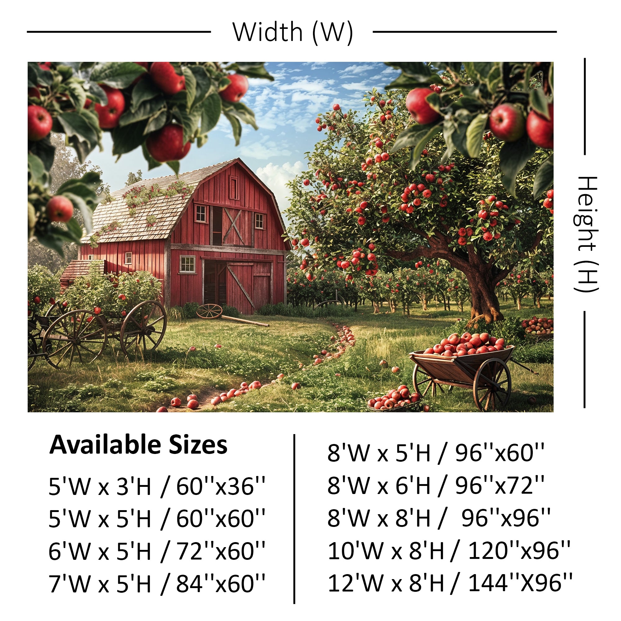 Classic Apple Orchard Red Barn Backdrop