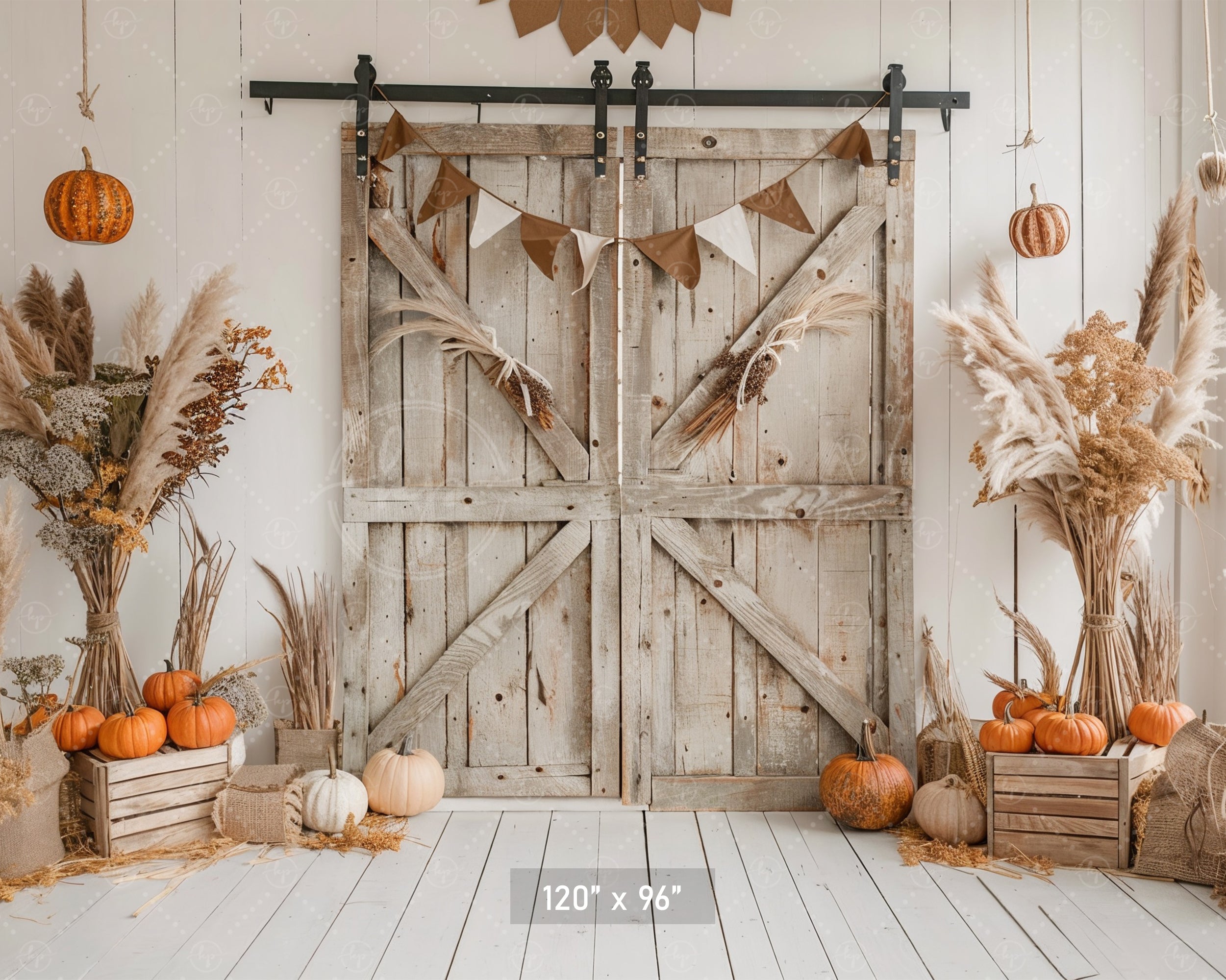 Rustic Fall Barn Door with Neutral Decor Backdrop
