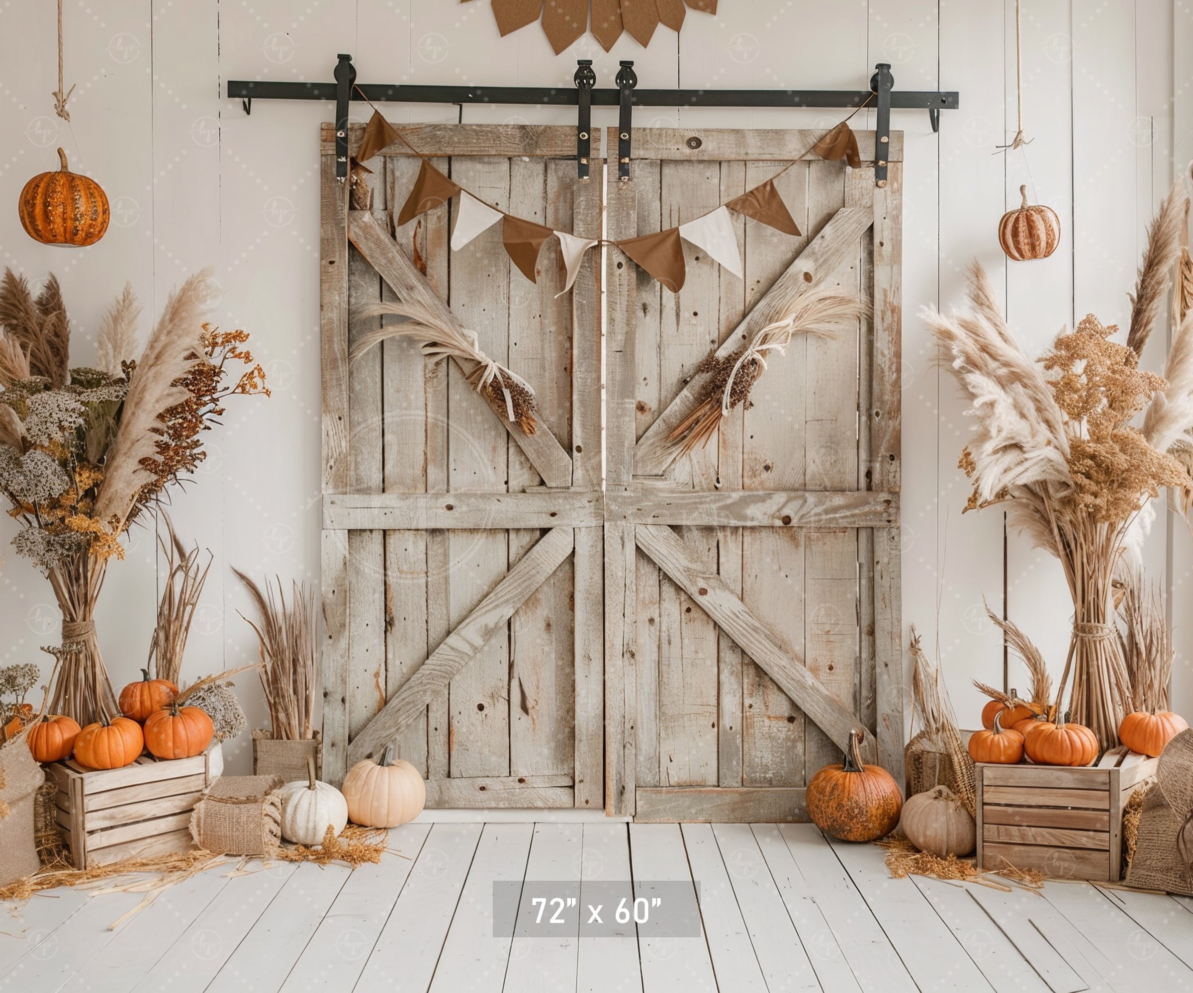 Rustic Fall Barn Door with Neutral Decor Backdrop