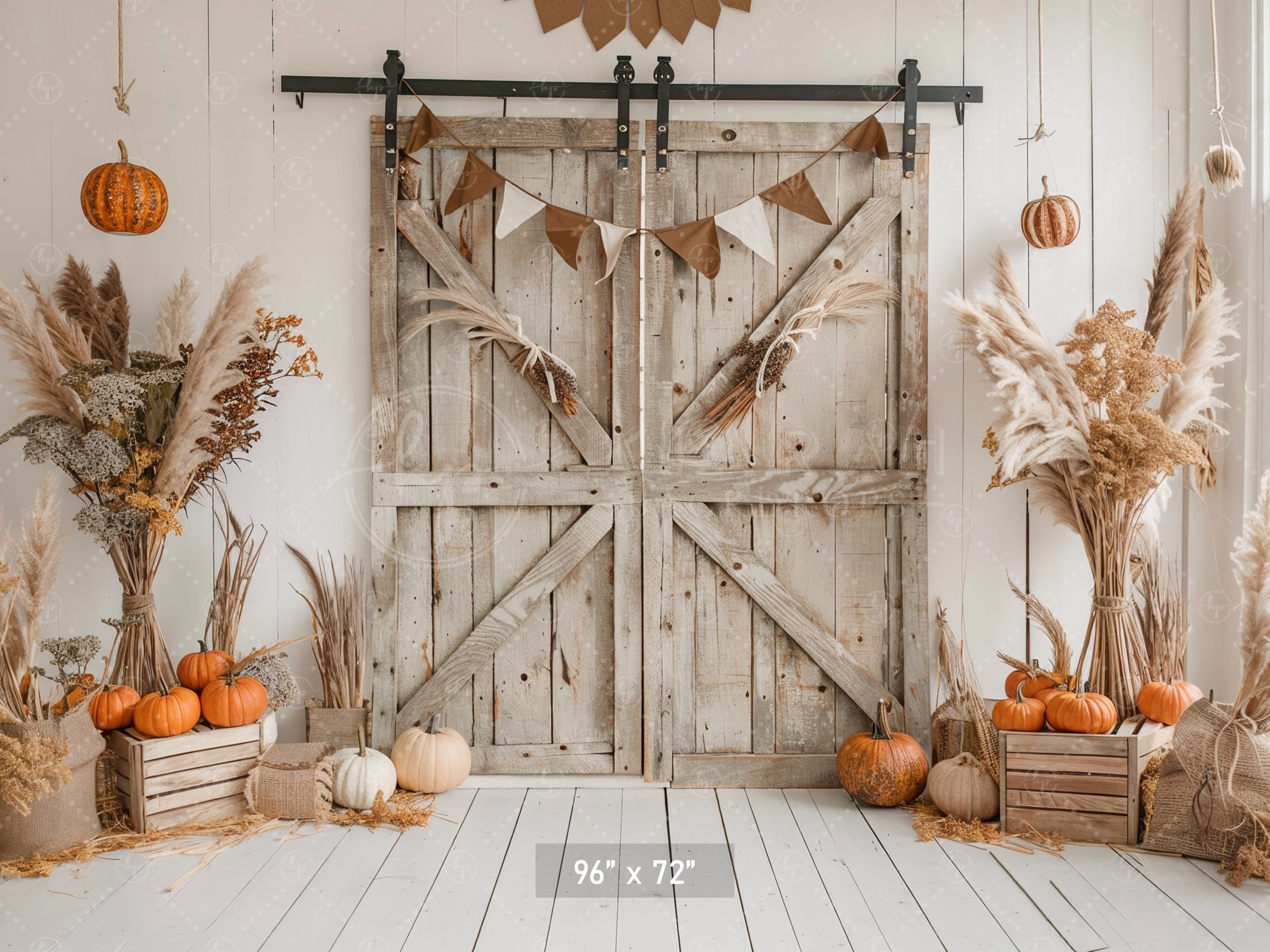Rustic Fall Barn Door with Neutral Decor Backdrop
