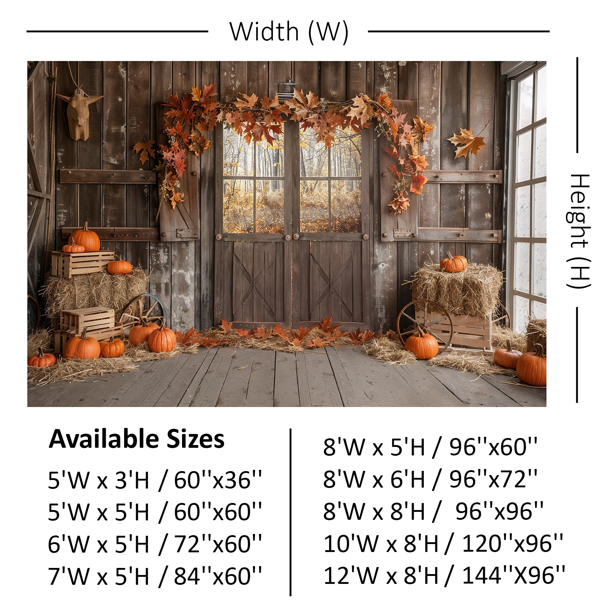 Autumn Barn Door Hay and Pumpkins Backdrop