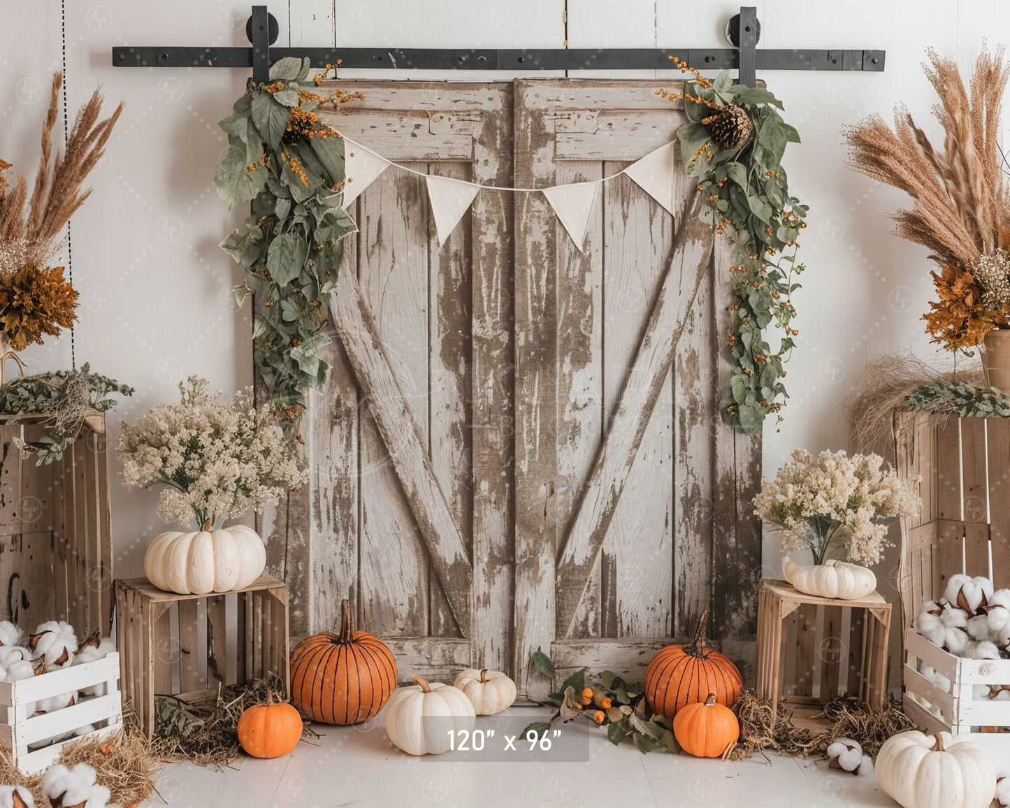 Neutral Rustic Barn Door Decor Backdrop