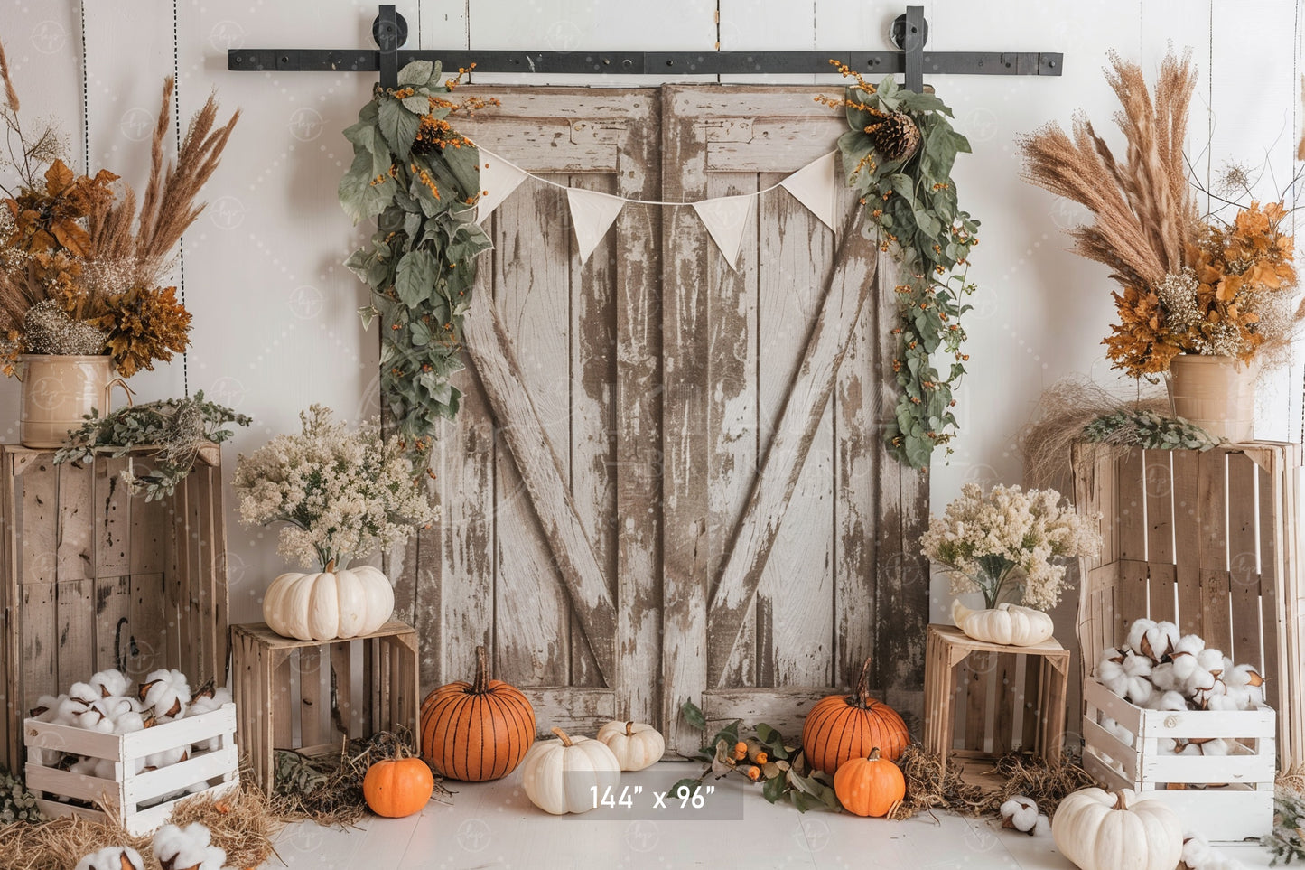 Neutral Rustic Barn Door Decor Backdrop