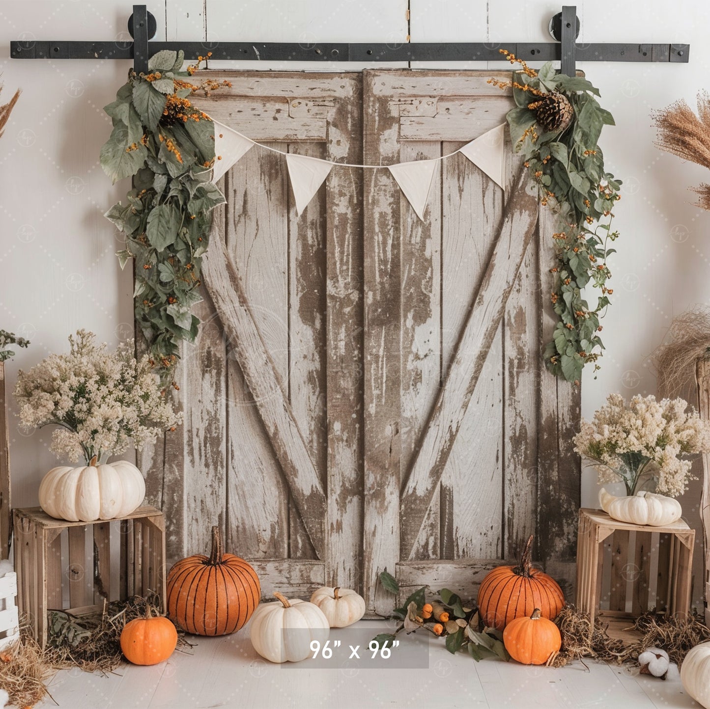 Neutral Rustic Barn Door Decor Backdrop