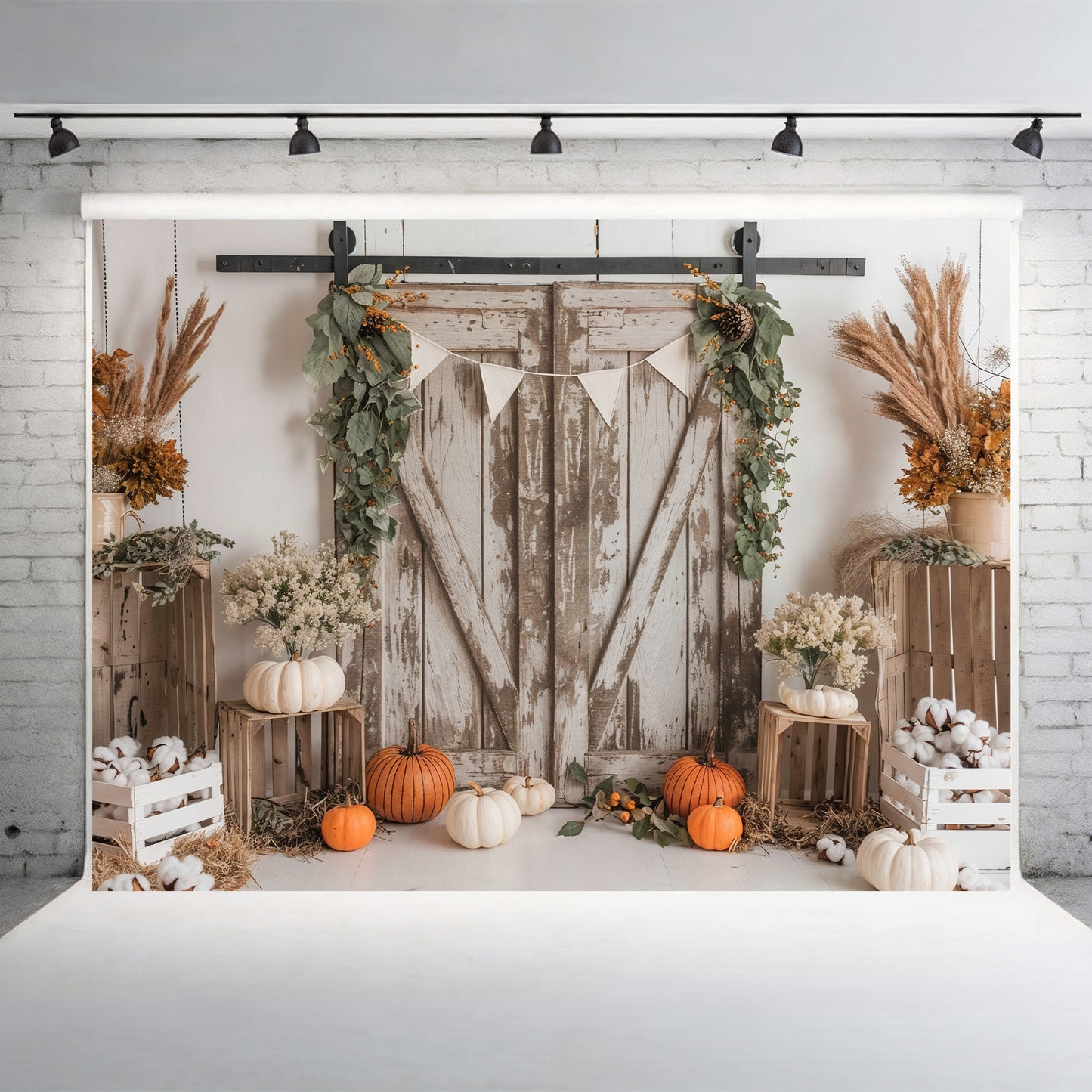 Neutral Rustic Barn Door Decor Backdrop