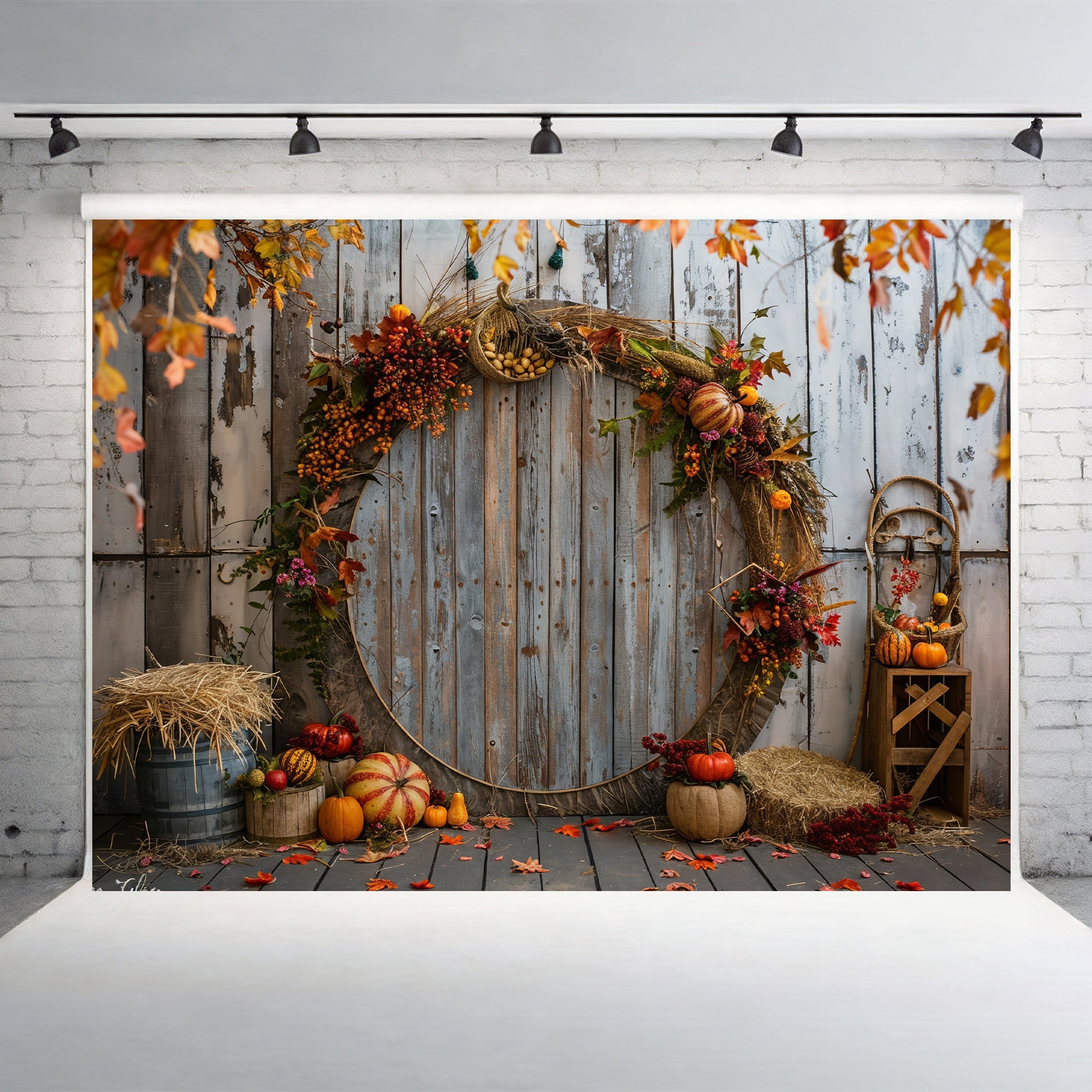 Fall Harvest Wreath Rustic Backdrop