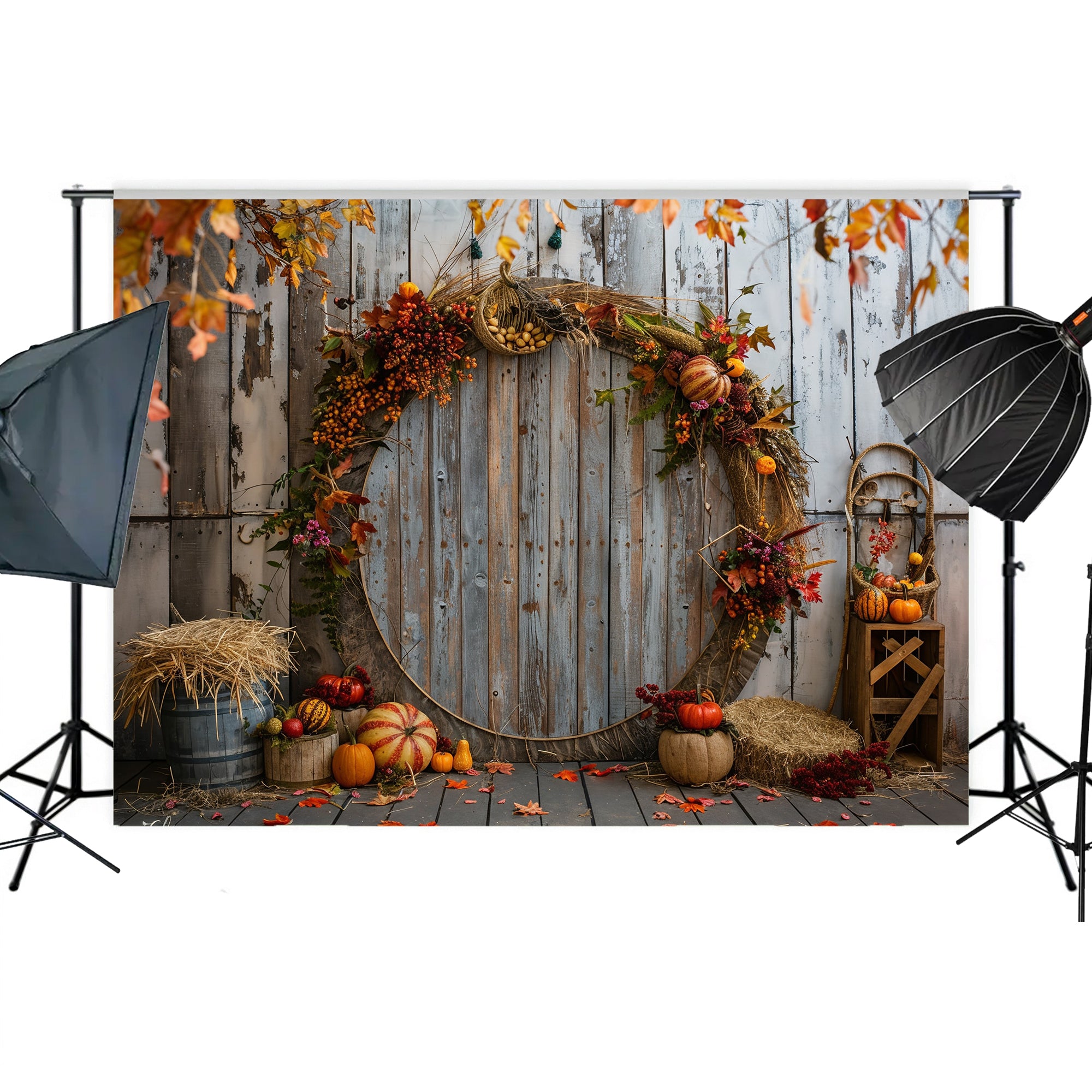 Fall Harvest Wreath Rustic Backdrop