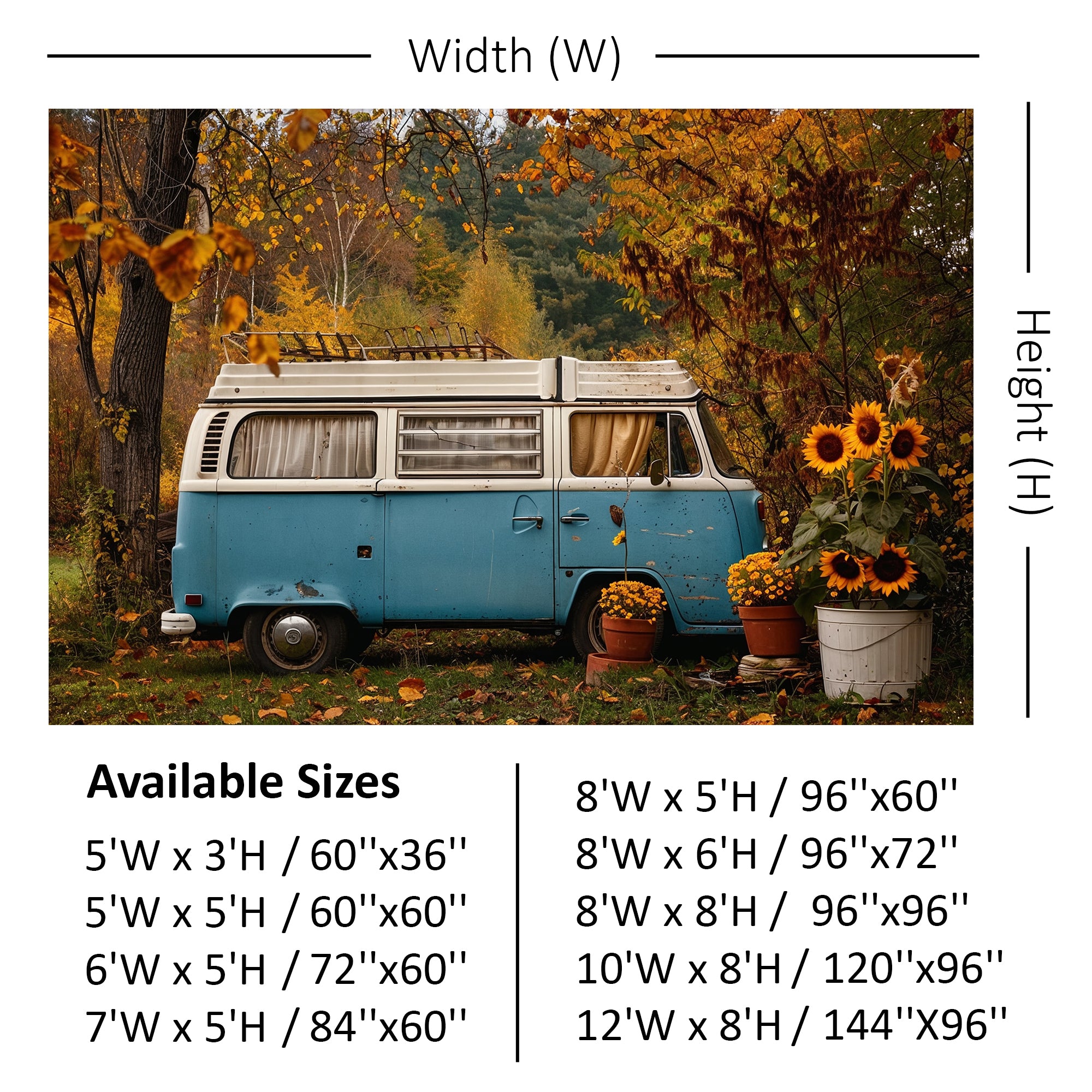 Vintage Camper Van and Sunflowers Backdrop