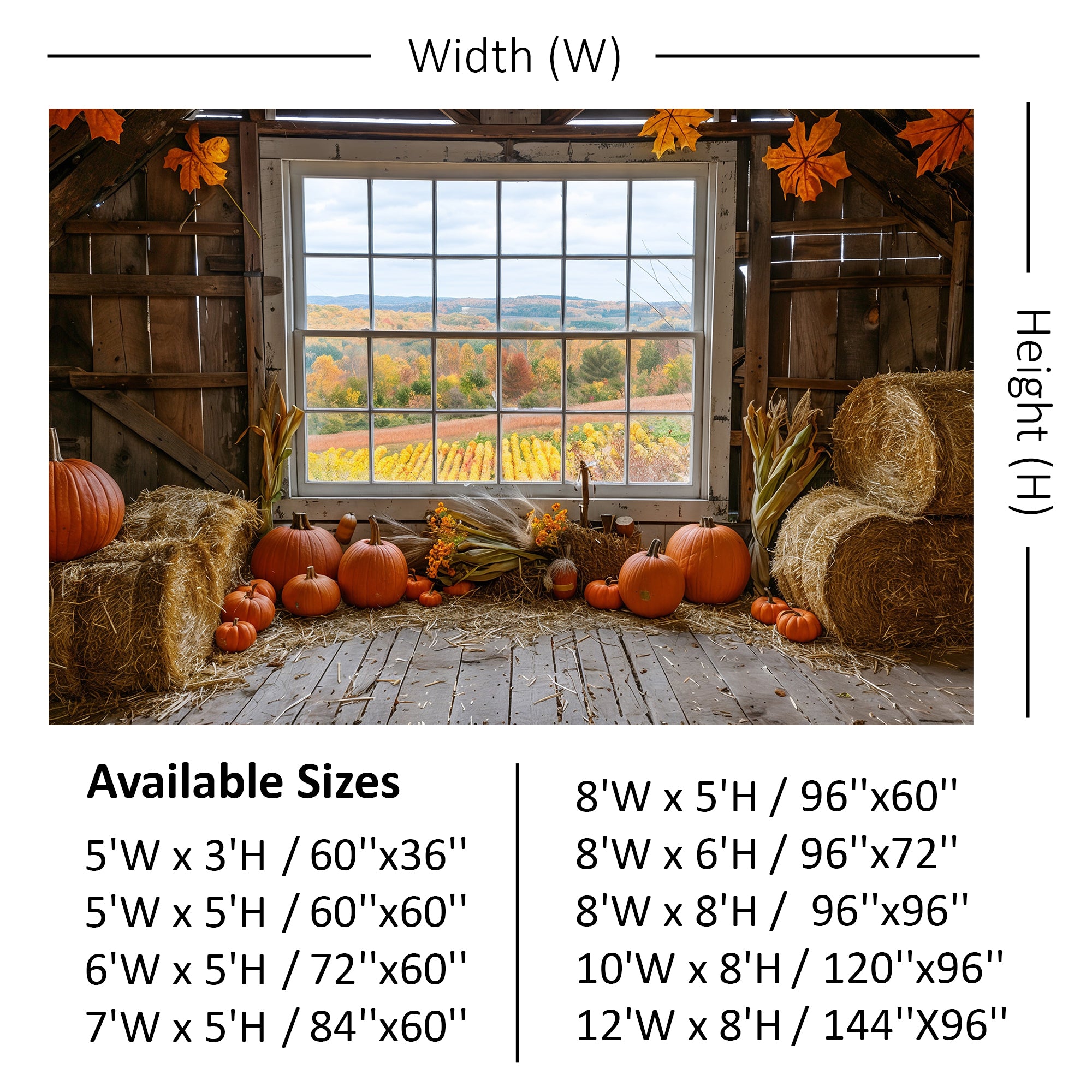 Autumn Barn Window Overlooking Fields Backdrop