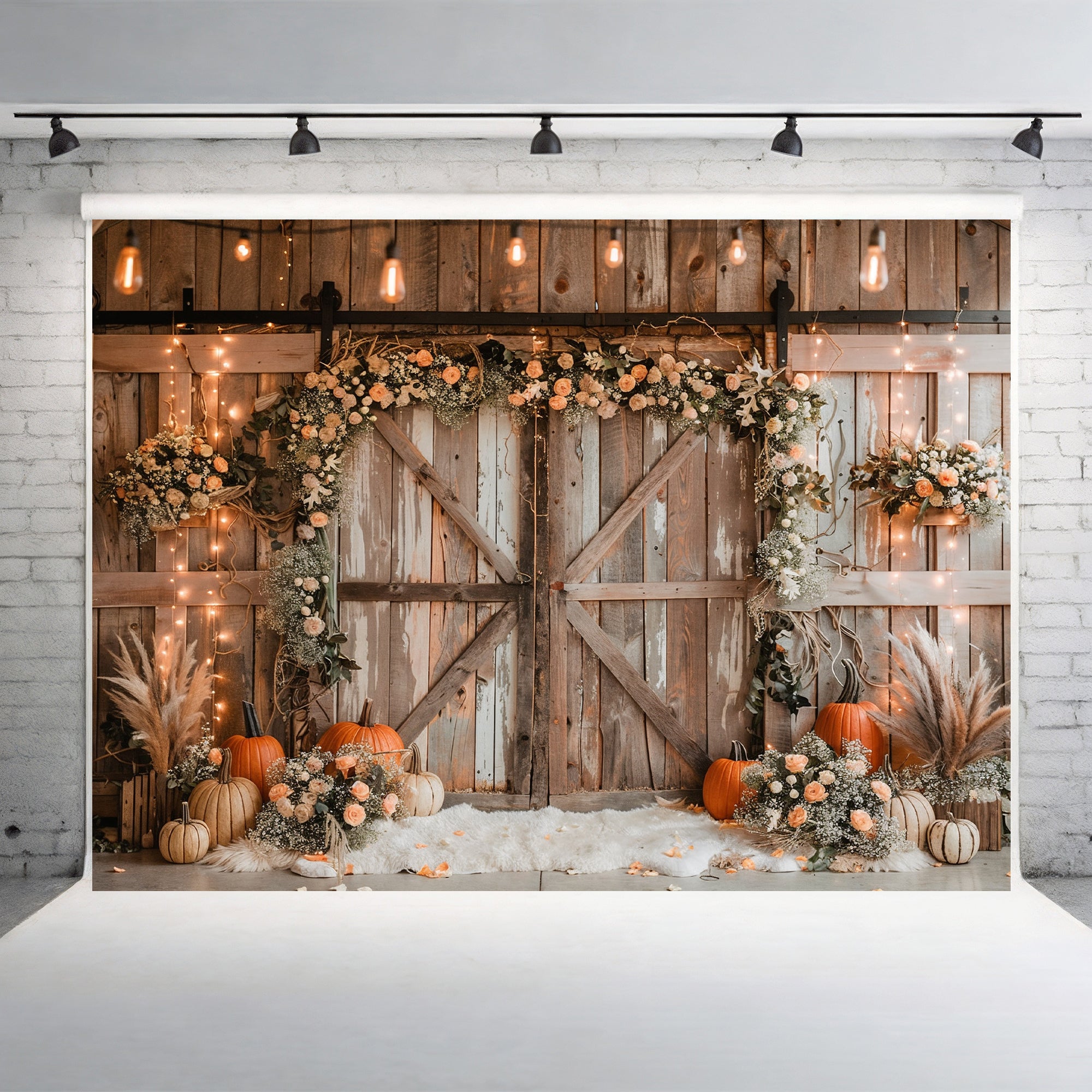 Rustic Autumn Floral Doorway Backdrop