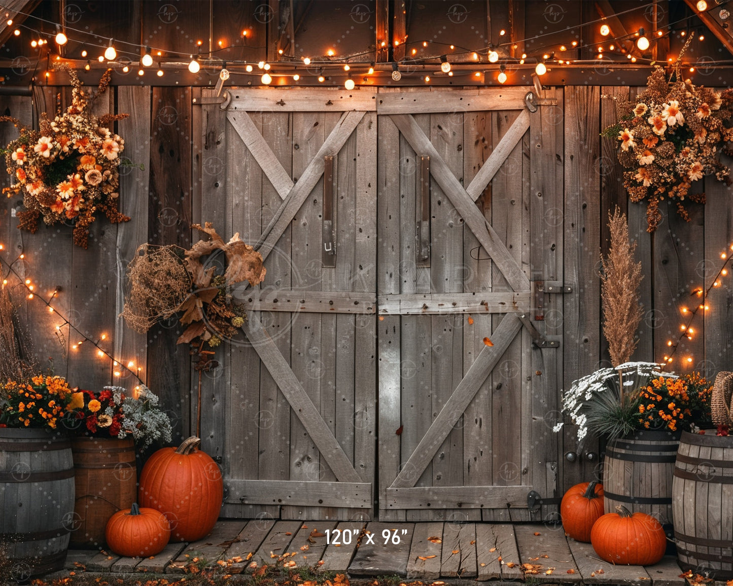 Cozy Autumn Barn Lights Backdrop