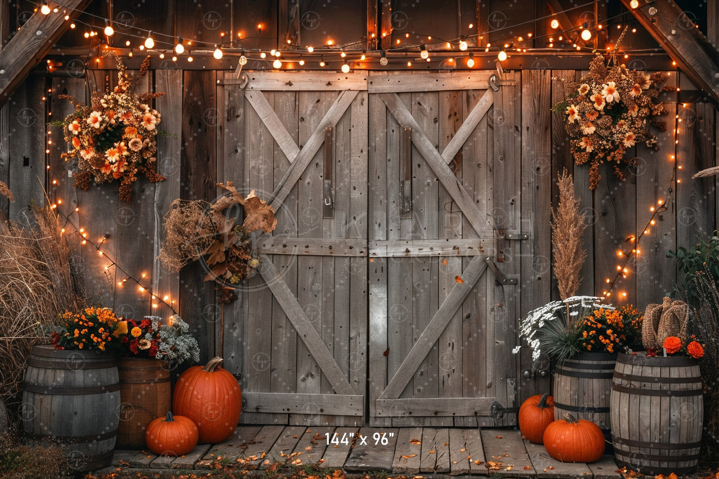 Cozy Autumn Barn Lights Backdrop