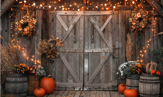 Cozy Autumn Barn Lights Backdrop