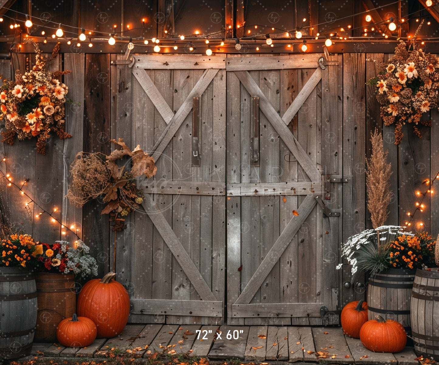 Cozy Autumn Barn Lights Backdrop